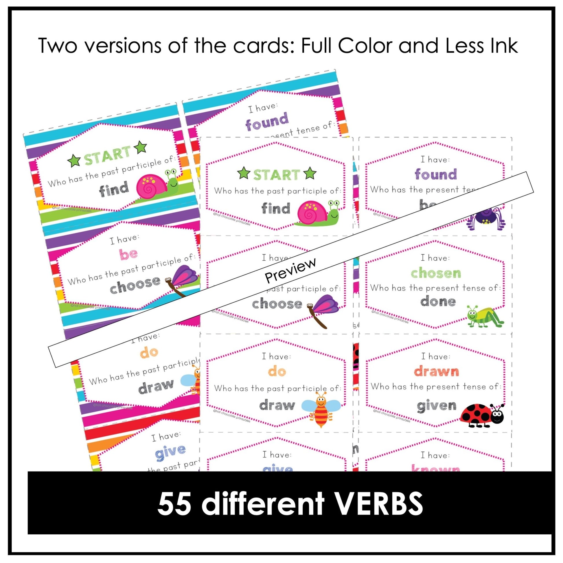 Irregular Verb Card Game - Past Participles - I have, Who has - Hot Chocolate Teachables