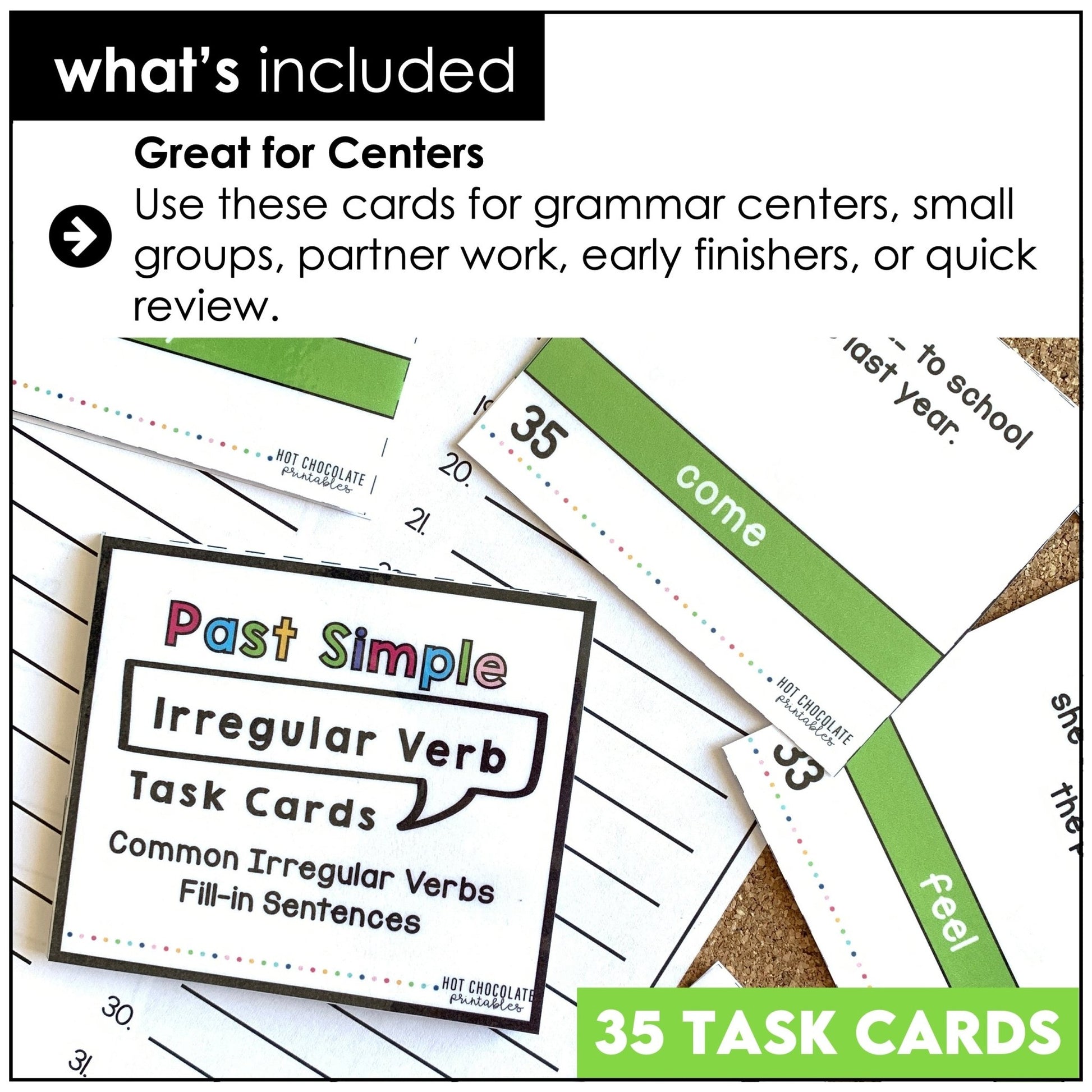 Irregular Verbs - Past Simple Task Cards - Hot Chocolate Teachables
