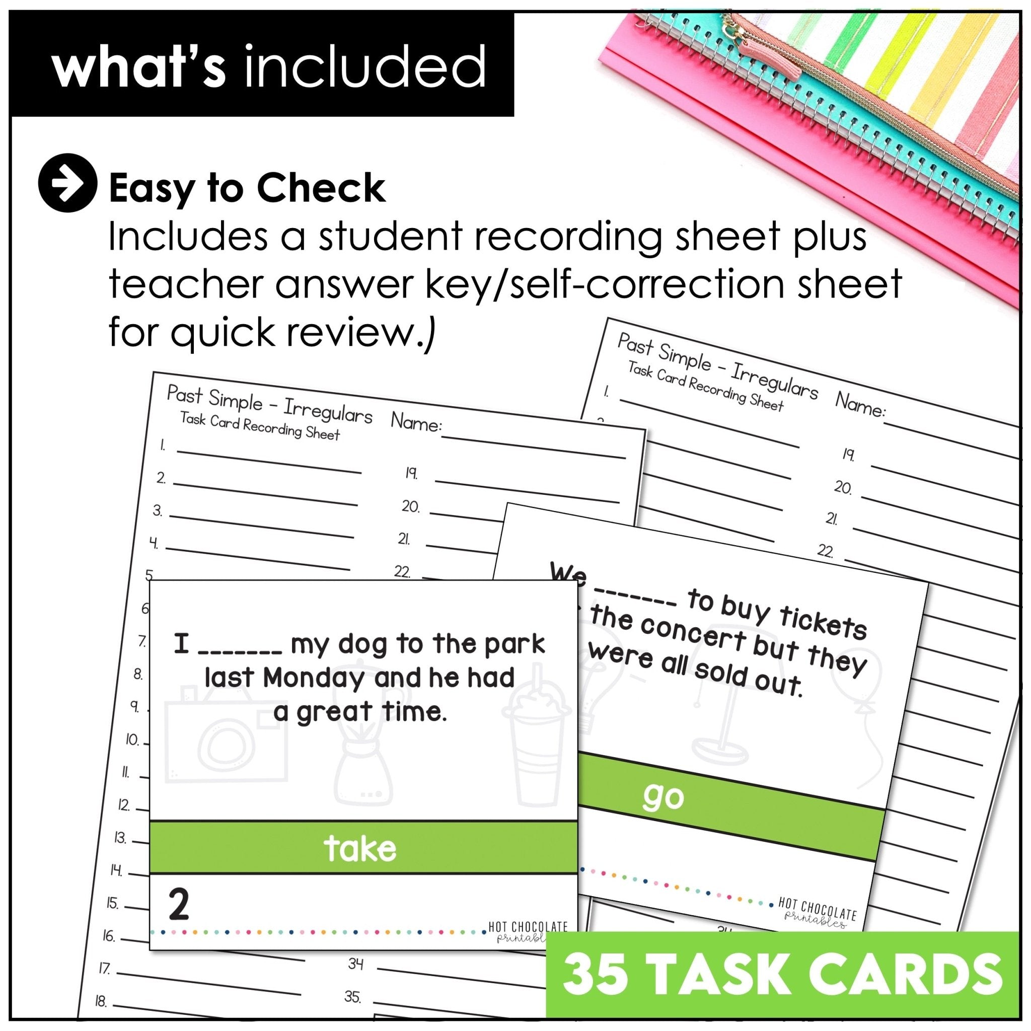 Irregular Verbs - Past Simple Task Cards - Hot Chocolate Teachables