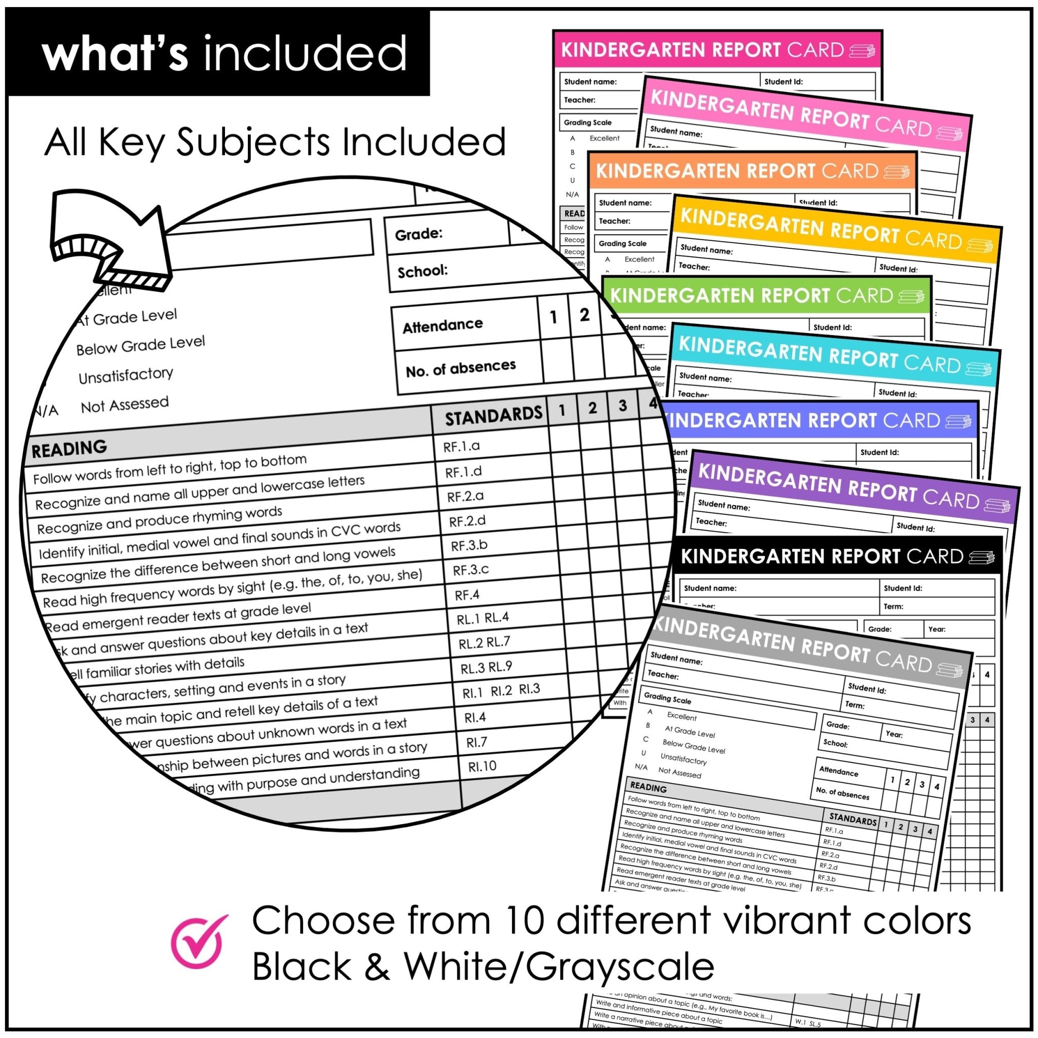 Kindergarten Report Card Templates – Editable with Common Core Standards - Hot Chocolate Teachables