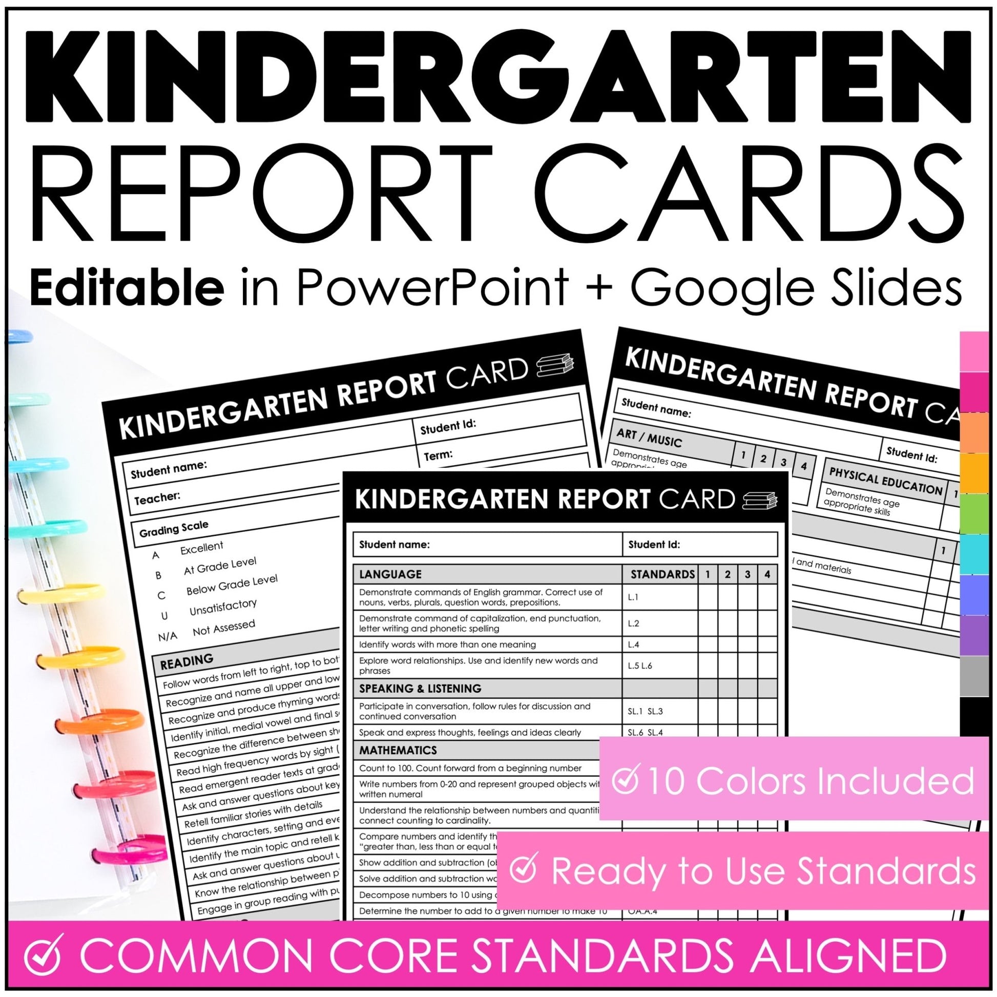 Kindergarten Report Card Templates – Editable with Common Core Standards - Hot Chocolate Teachables