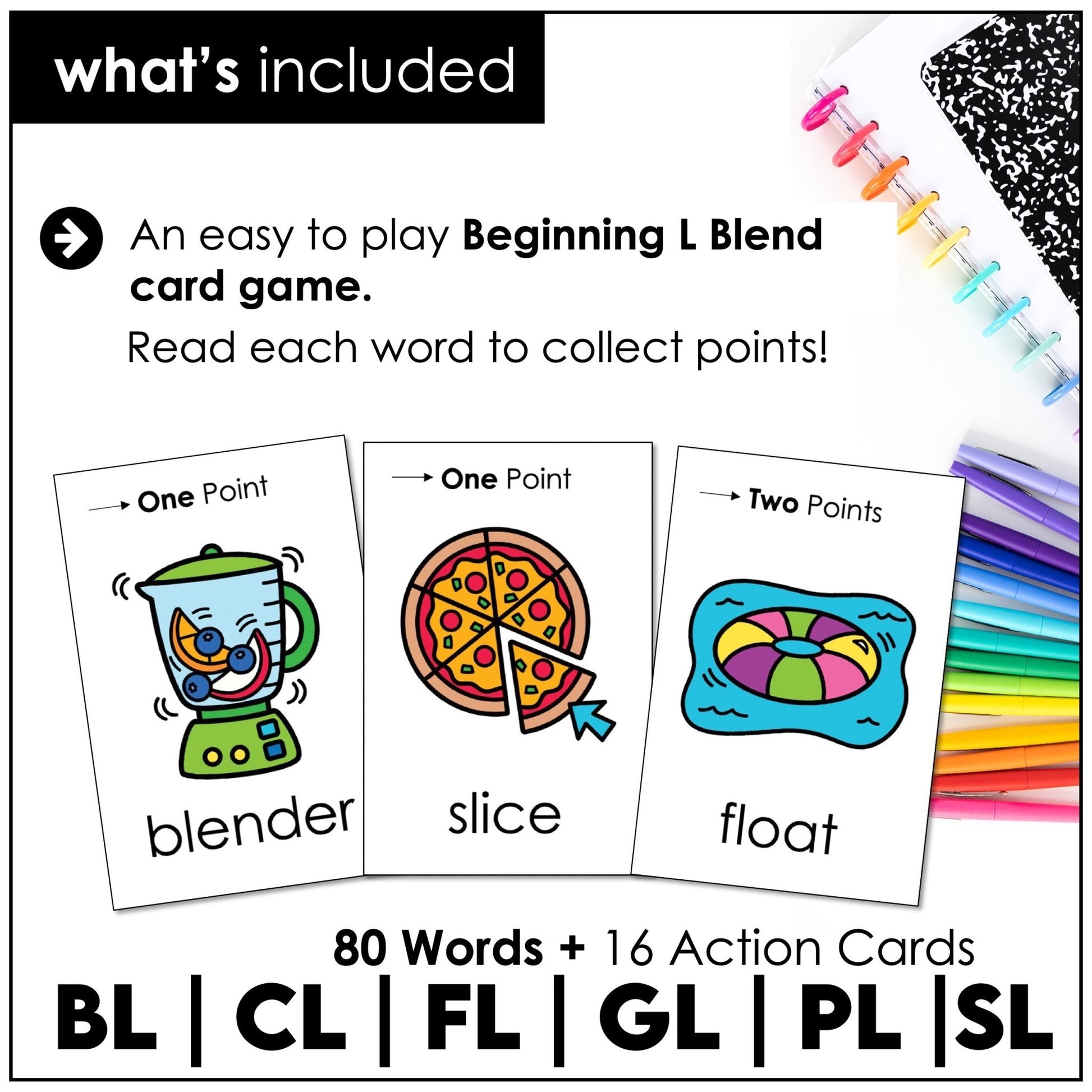 L Blends Card Game – Beginning Blends BL, CL, FL, GL, PL, SL Phonics Practice - Hot Chocolate Teachables