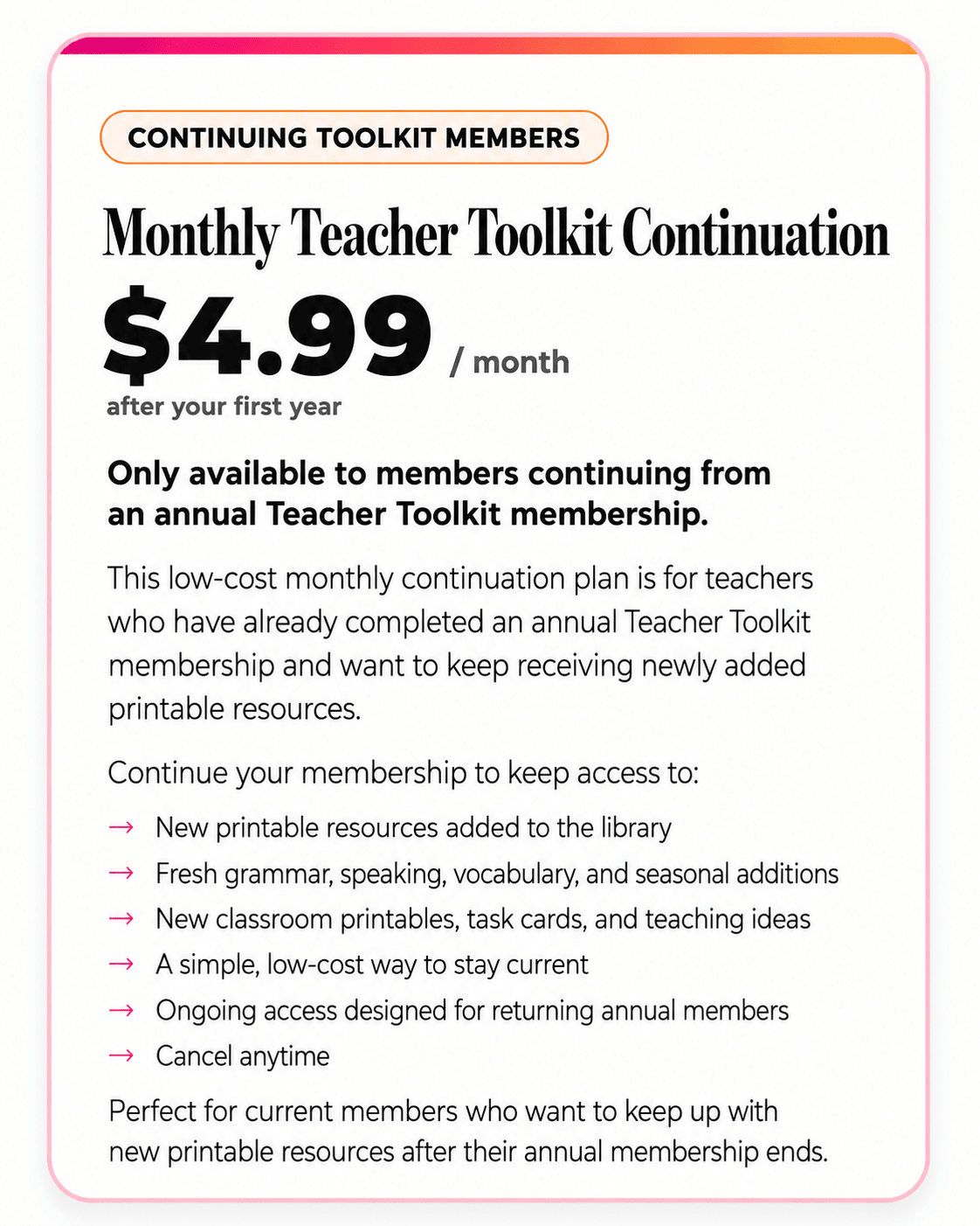 Monthly Teacher Toolkit Continuation Membership | For Returning Annual Members Only - Hot Chocolate Teachables