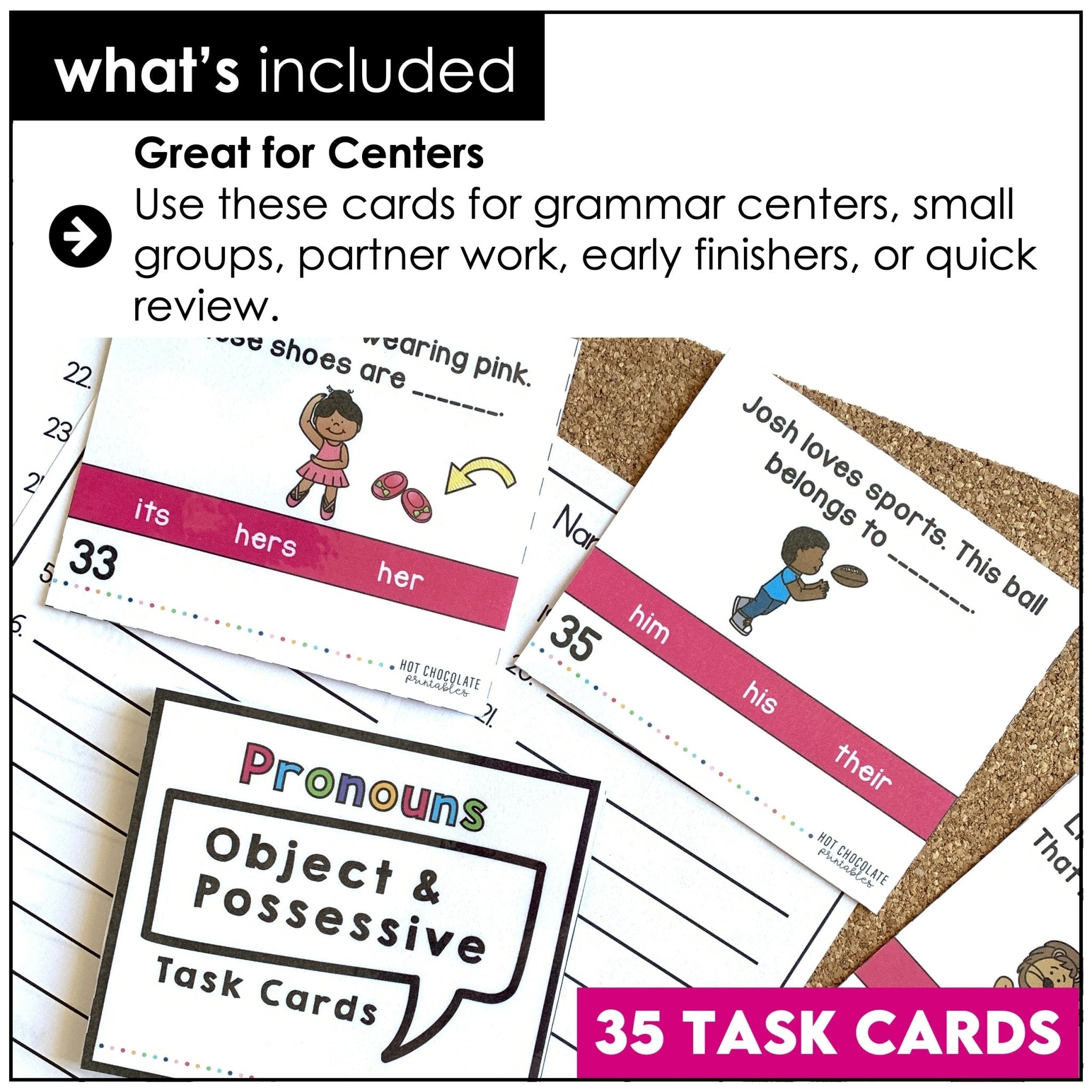 Object and Possessive Pronoun Task Cards - Hot Chocolate Teachables