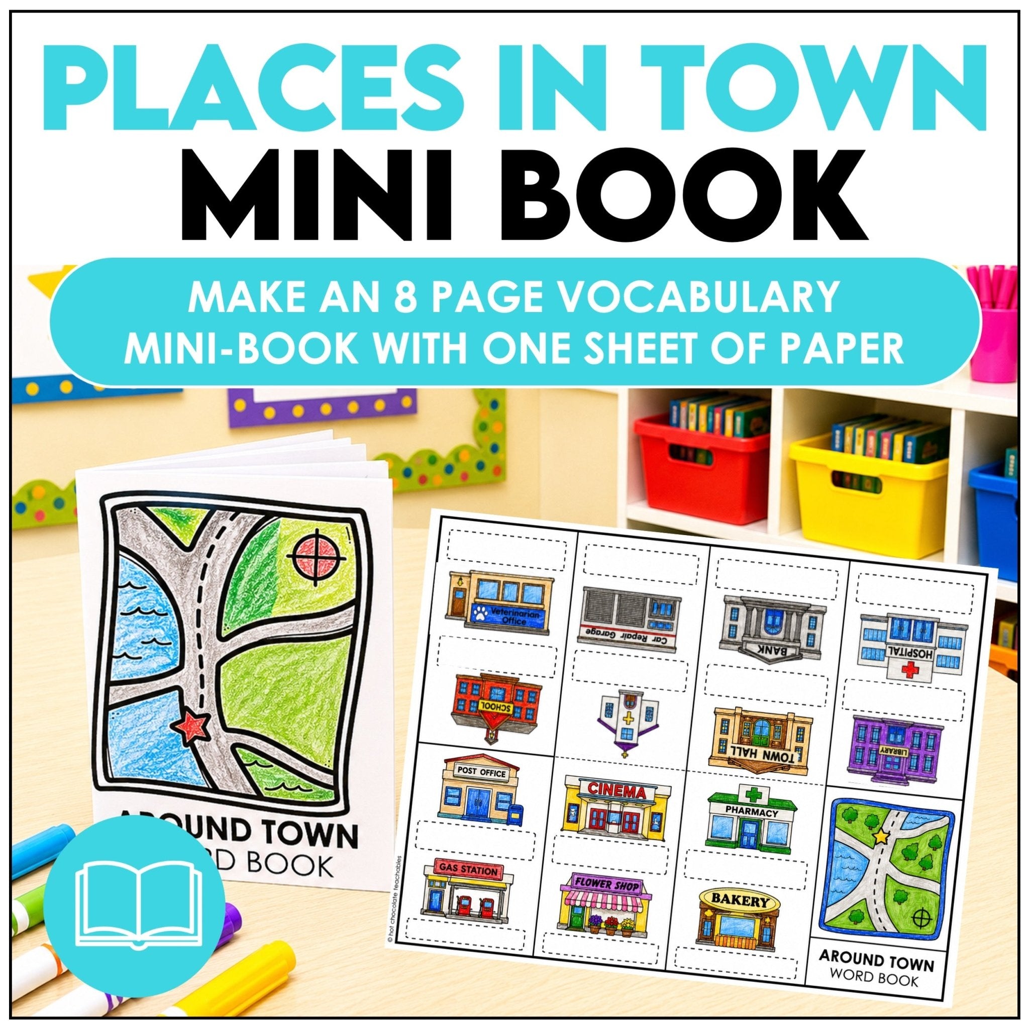 Places & Buildings in a Town or City Vocabulary Building Mini-Book - Hot Chocolate Teachables