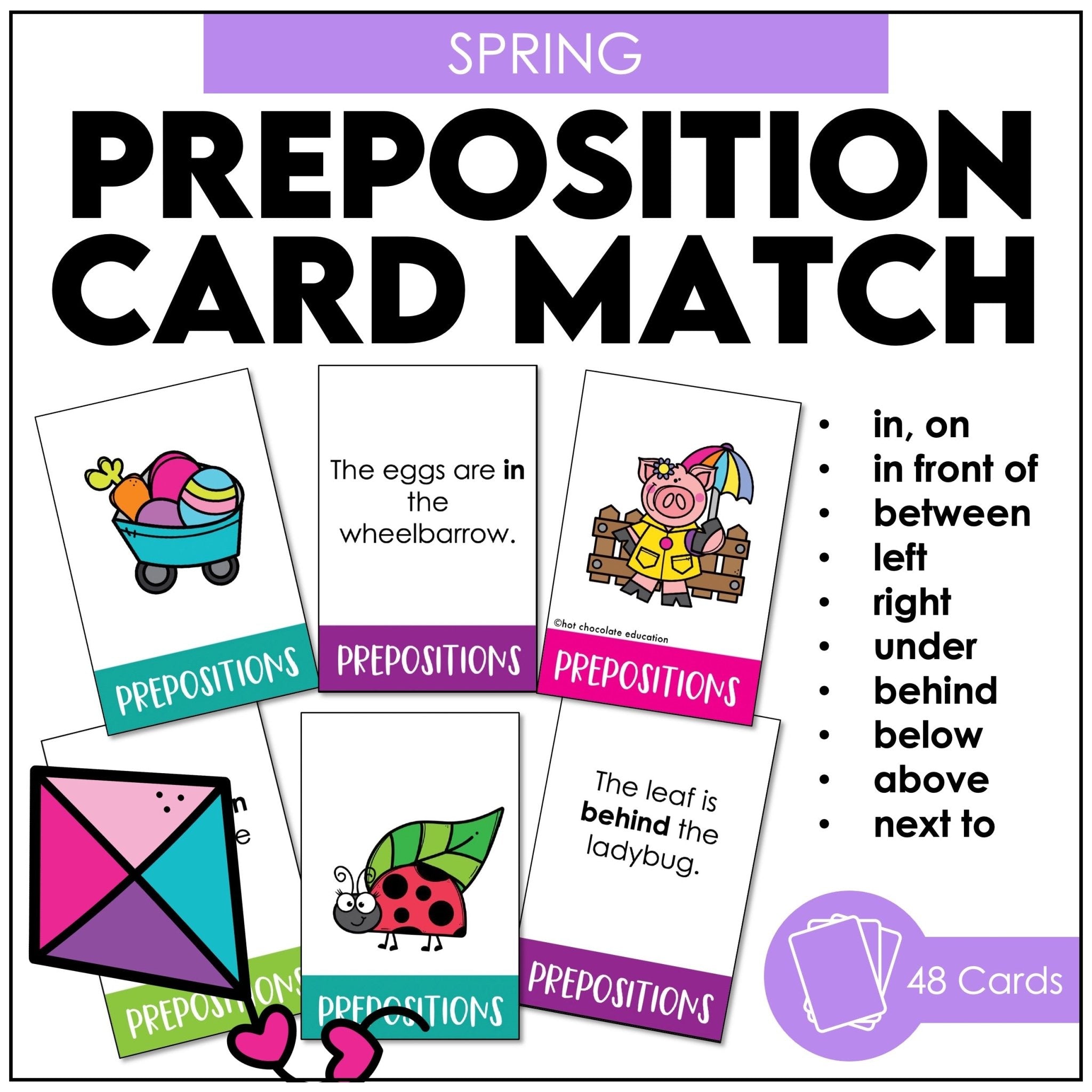 Prepositions of Place Card Match ACTIVITY BUNDLE - Seasonal Vocabulary - Hot Chocolate Teachables