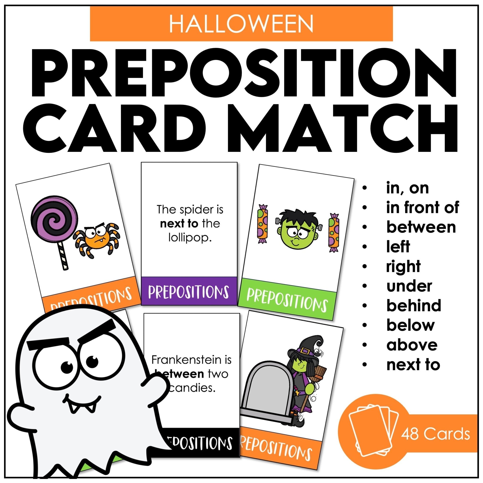 Prepositions of Place Card Match ACTIVITY BUNDLE - Seasonal Vocabulary - Hot Chocolate Teachables