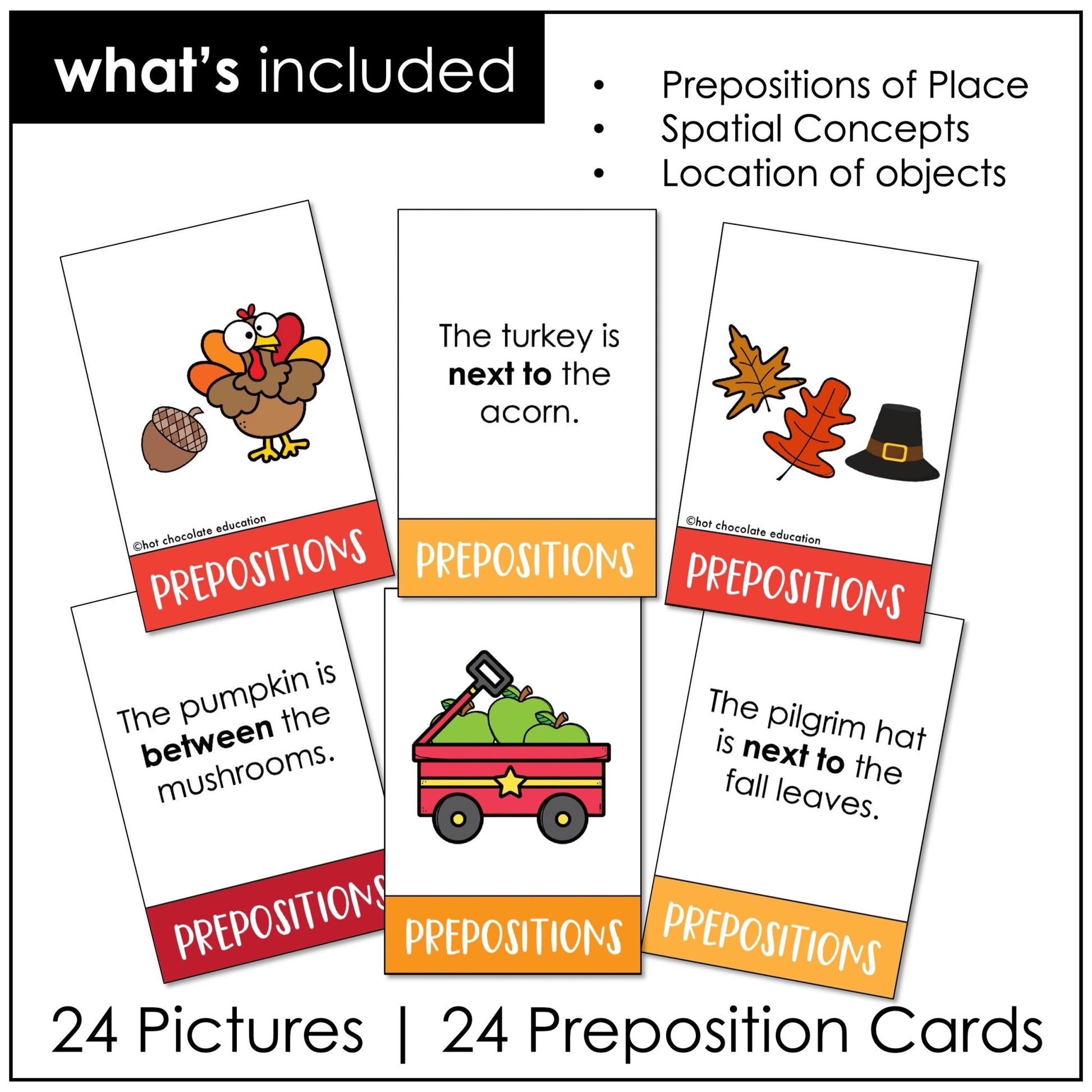 Prepositions of Place Matching Cards: Fall / Autumn Prepositional Phrase Match - Hot Chocolate Teachables