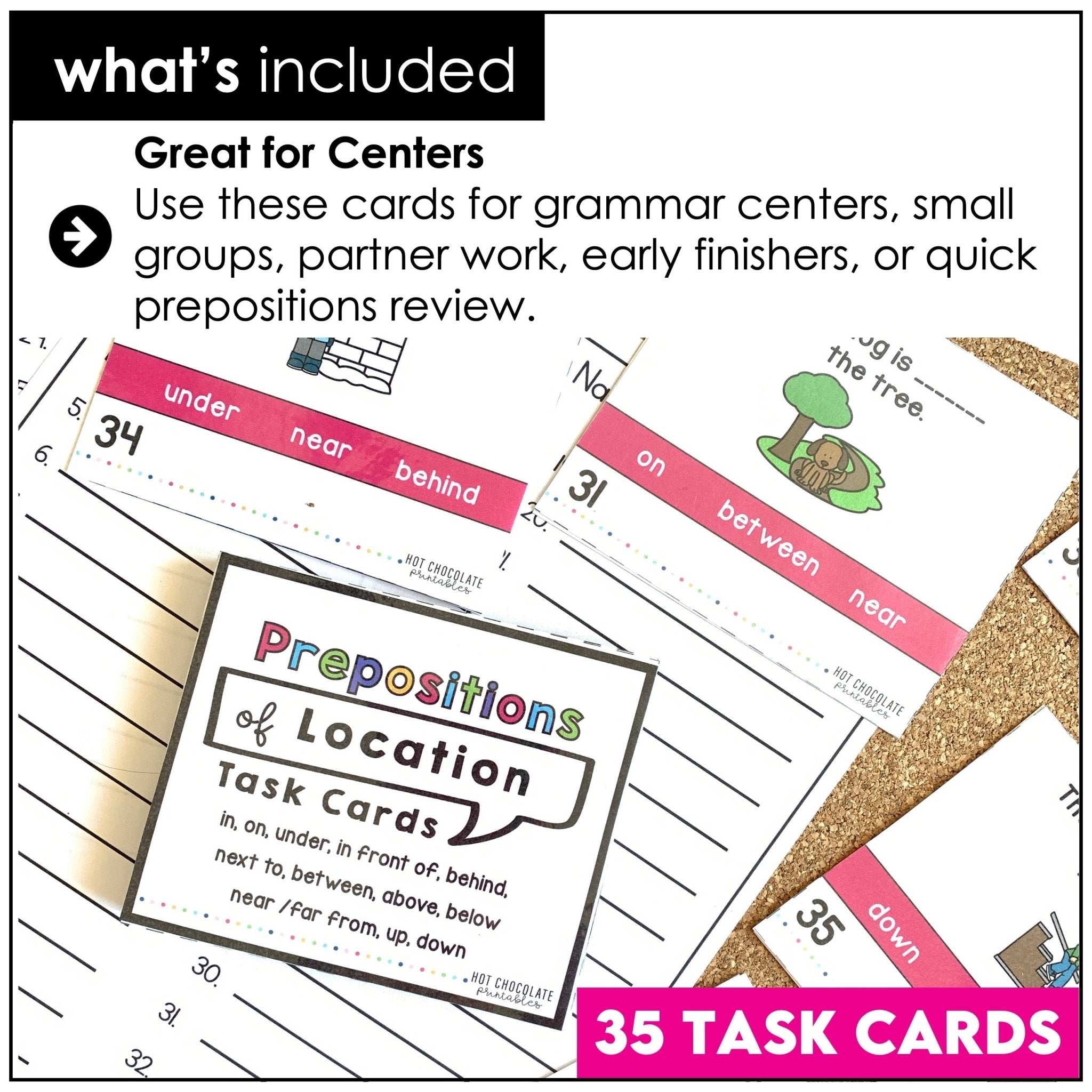 Prepositions of Place Task Cards - Hot Chocolate Teachables