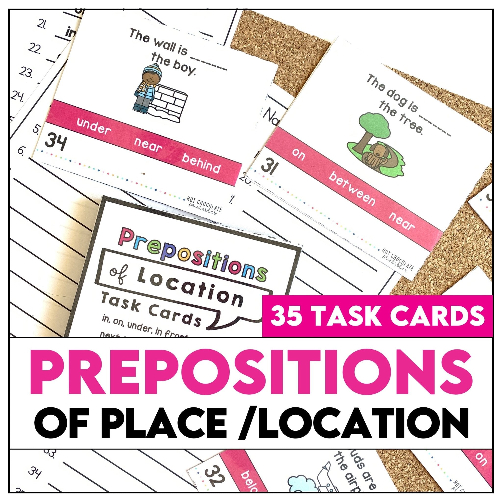 Prepositions of Place Task Cards - Hot Chocolate Teachables