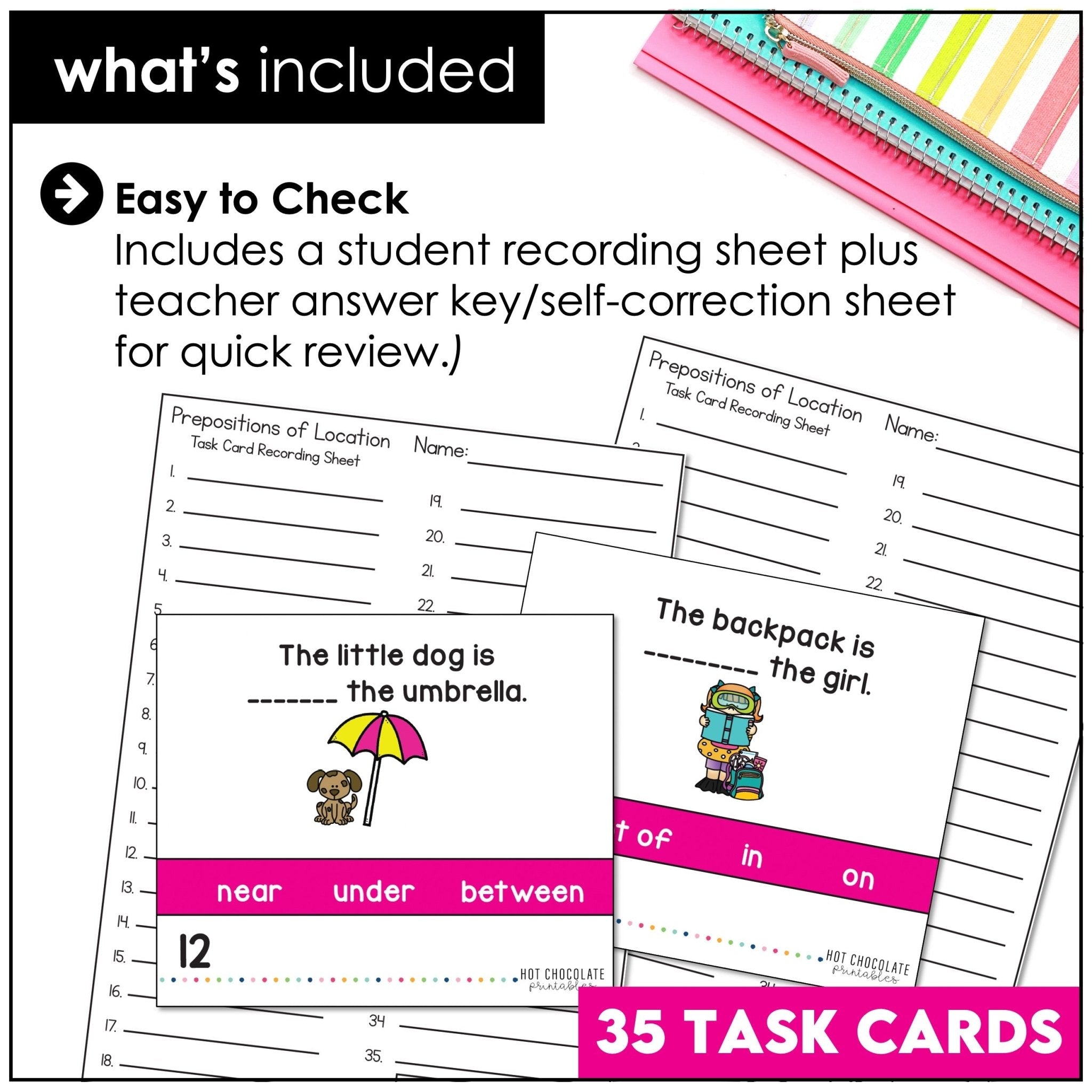 Prepositions of Place Task Cards - Hot Chocolate Teachables