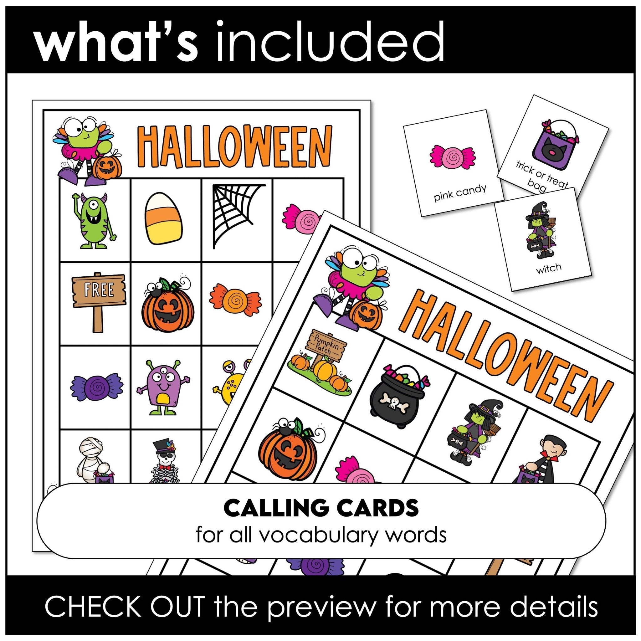 Printable Halloween Bingo – Vocabulary Game with October Words for Kids - Hot Chocolate Teachables