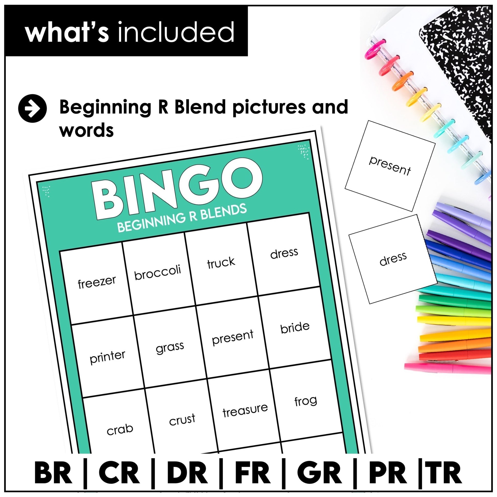 R Blends Bingo Game – Beginning Consonant Blends BR, CR, DR, FR, GR, PR, TR Phonics - Hot Chocolate Teachables