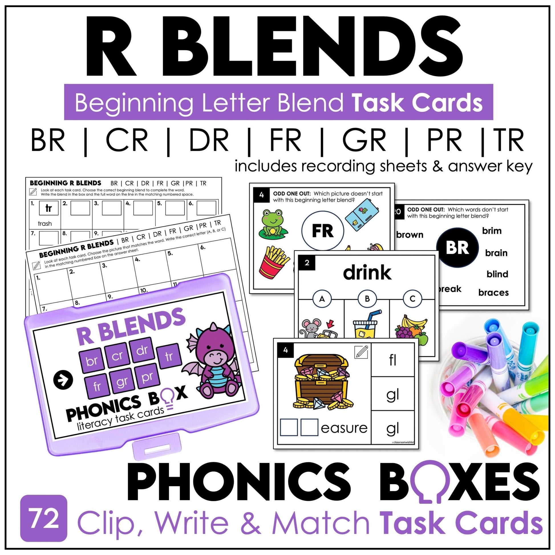 R Blends Task Cards – Beginning Letter Blends BR, CR, DR, FR, GR, PR, TR Phonics - Hot Chocolate Teachables