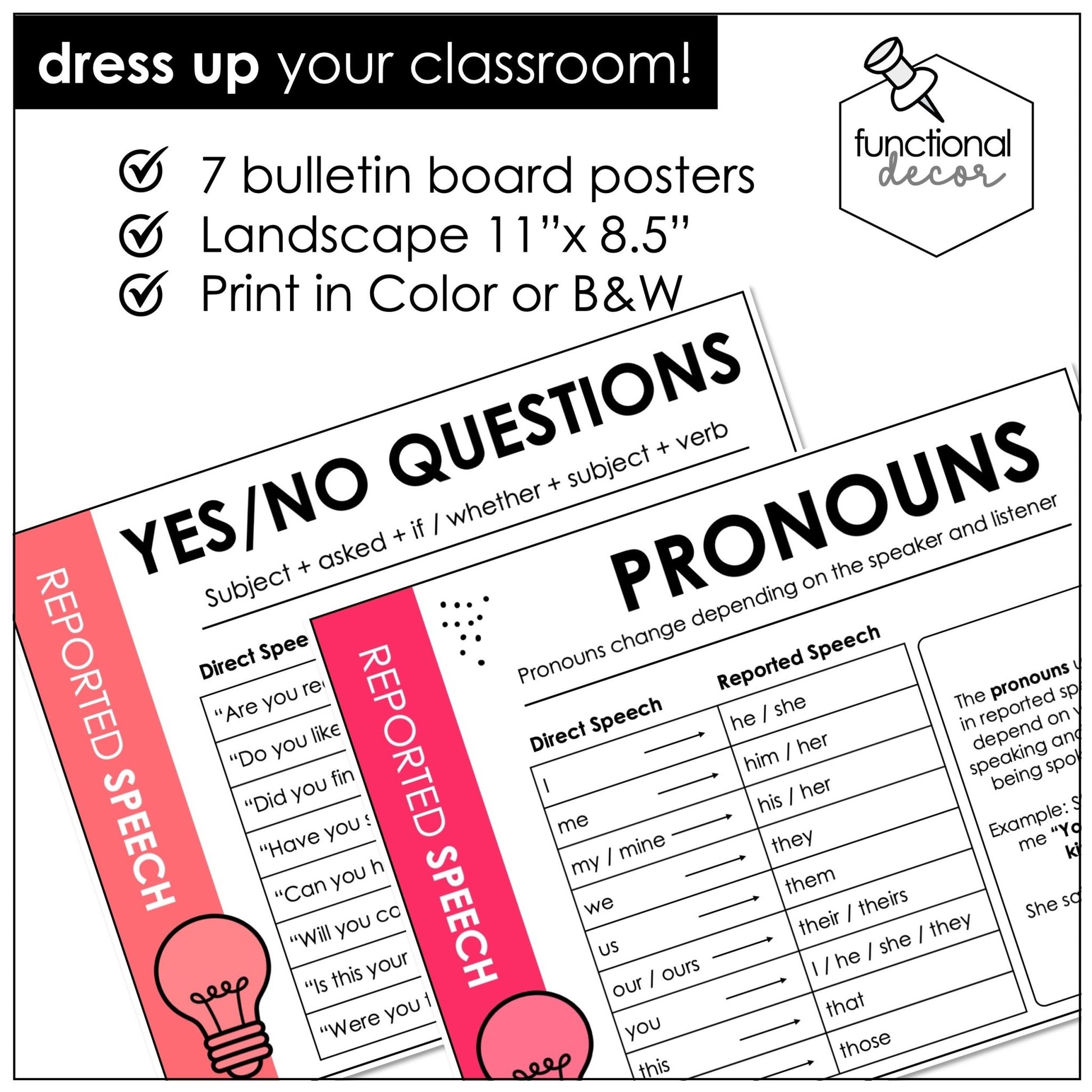 Reported Speech Posters – Direct to Reported Speech ESL Grammar Anchor Charts - Hot Chocolate Teachables