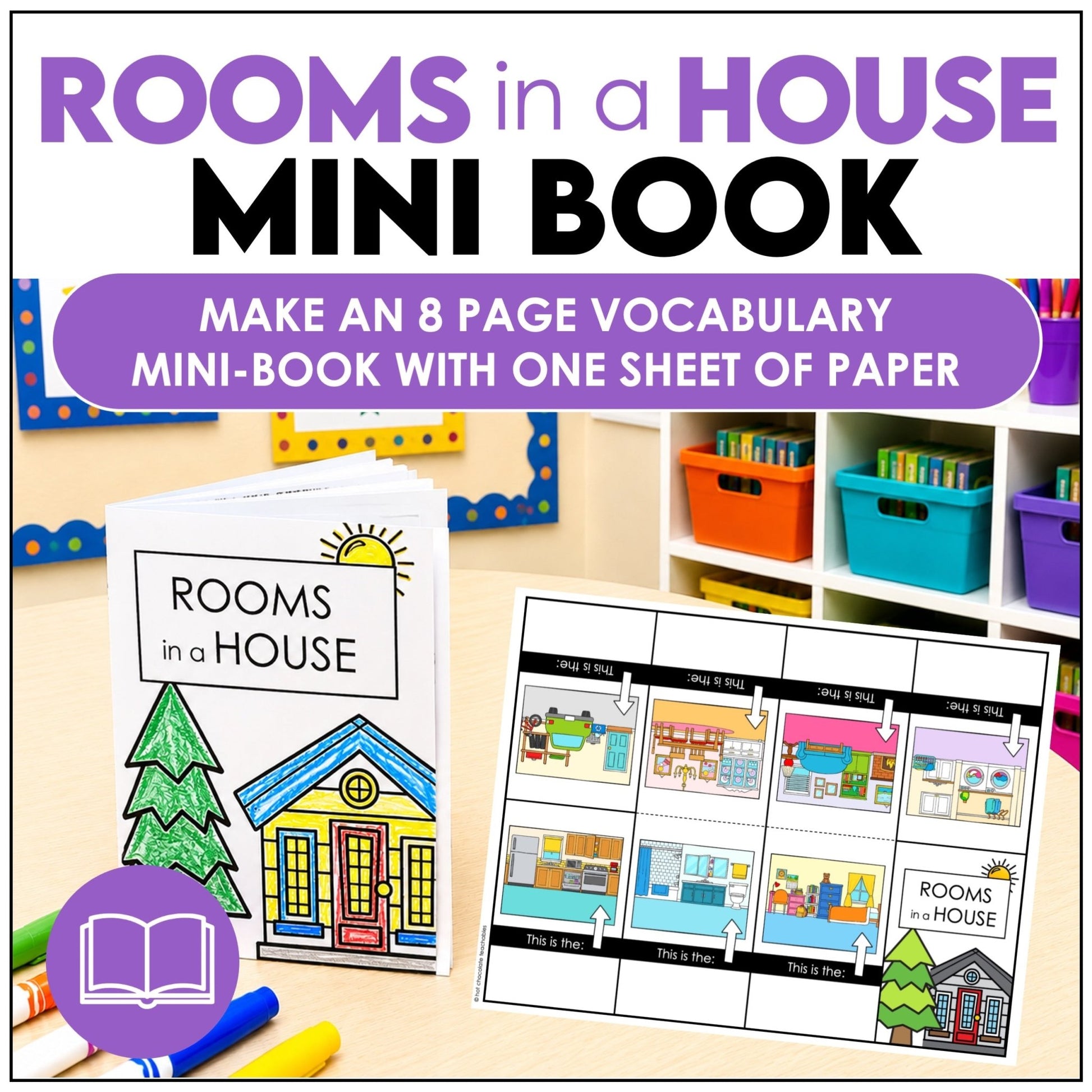 Rooms in a House Vocabulary Building Mini-Book | Picture Dictionary - Hot Chocolate Teachables