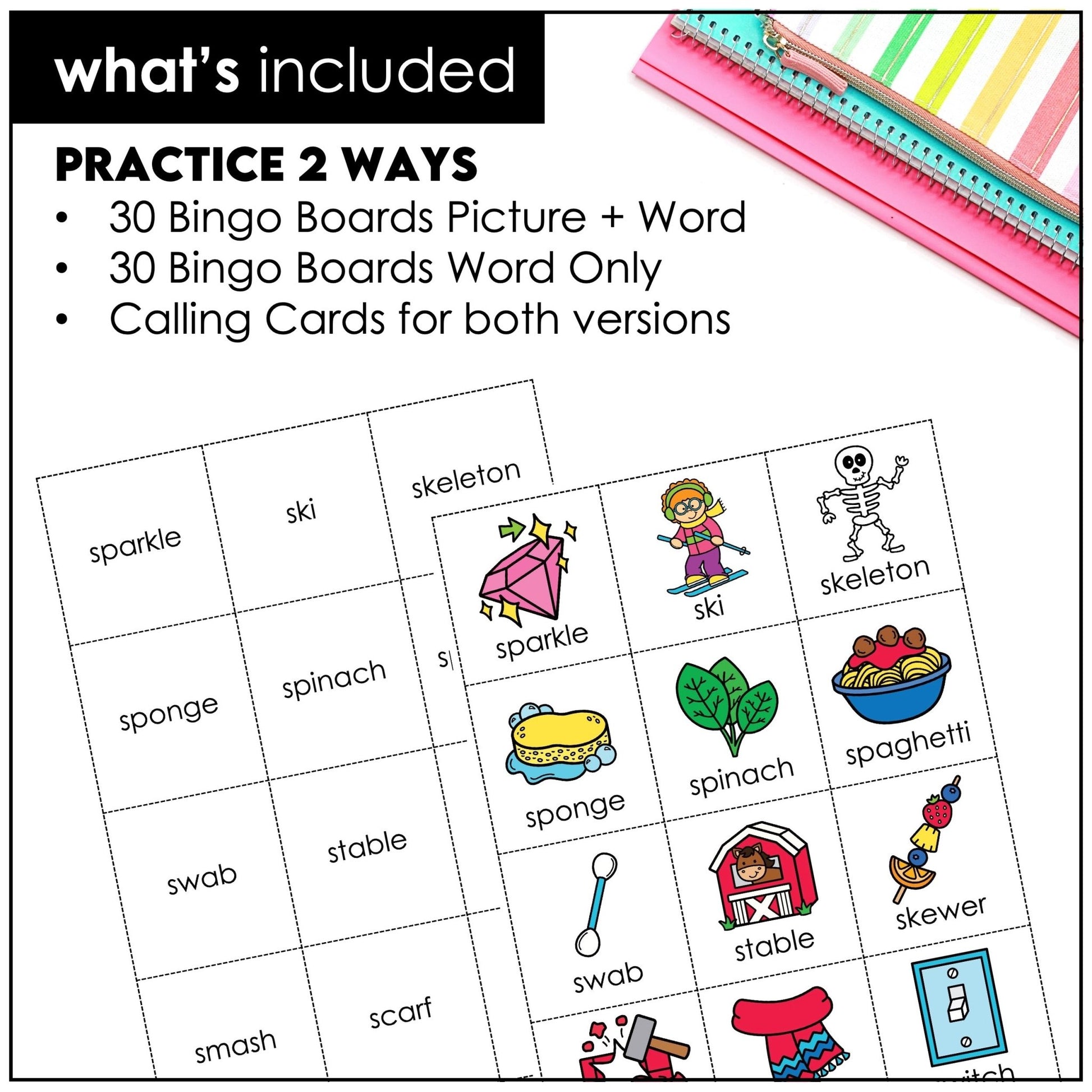 S Blends Bingo Game – Beginning Consonant Blends SC, SK, SM, SN, SL, SP, ST, SW Phonics - Hot Chocolate Teachables