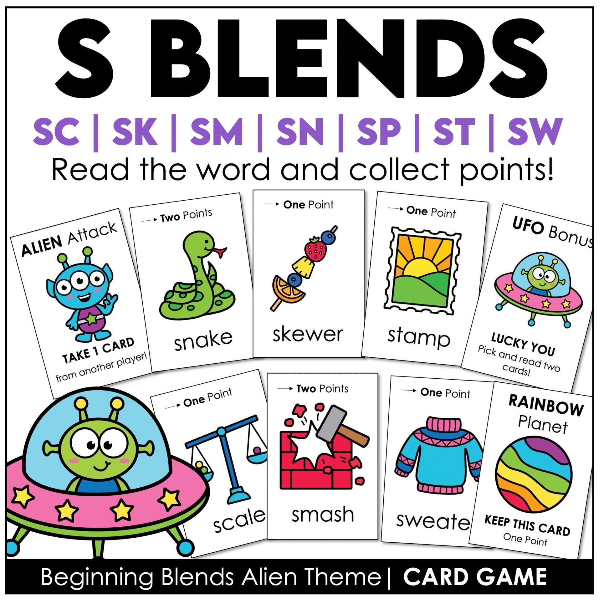 S Blends Card Game – Beginning Blends SC, SK, SM, SN, SP, ST, SW Phonics Practice - Hot Chocolate Teachables