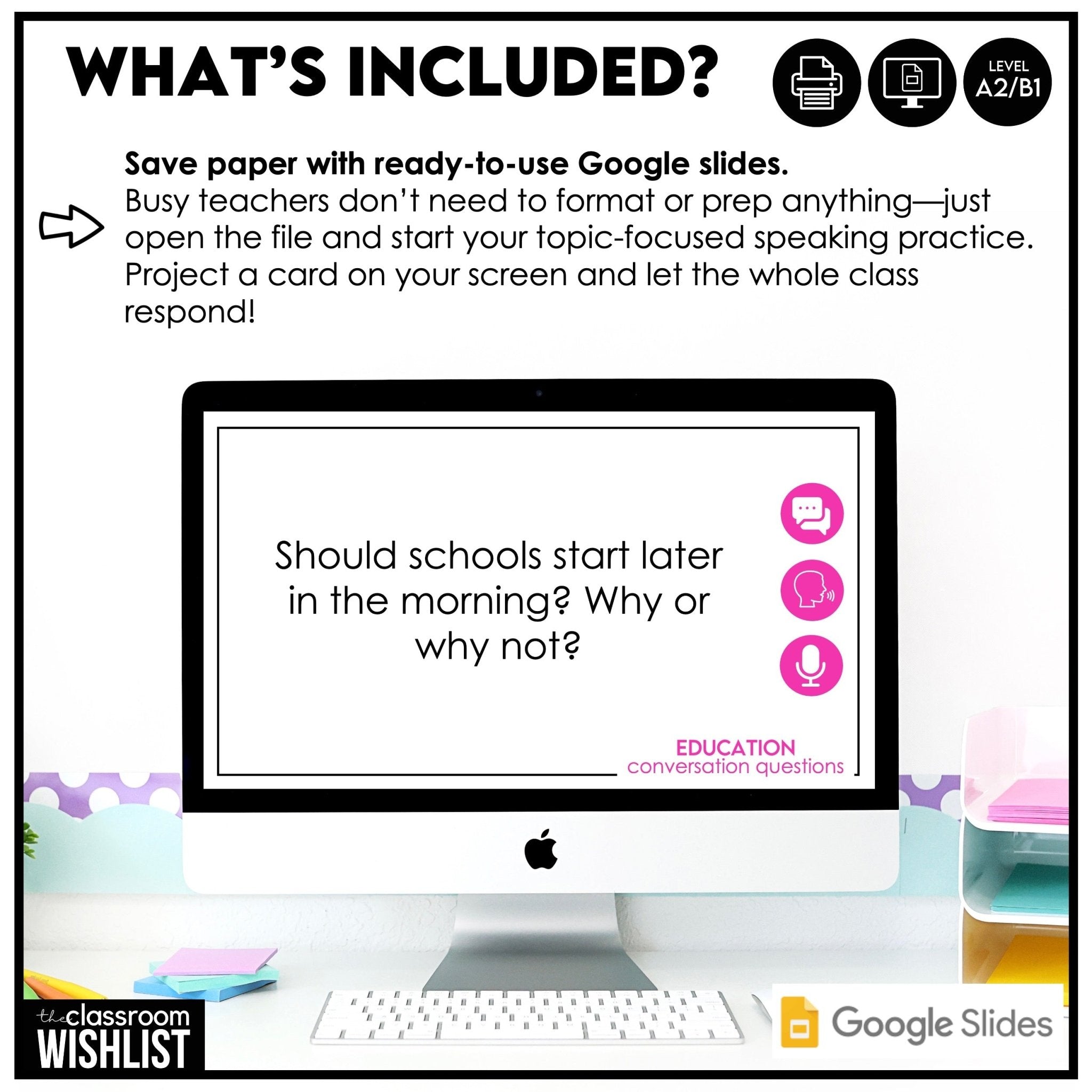 School & Education Conversation Cards | 60 ESL Discussion Prompts for Teens & Adults - Hot Chocolate Teachables