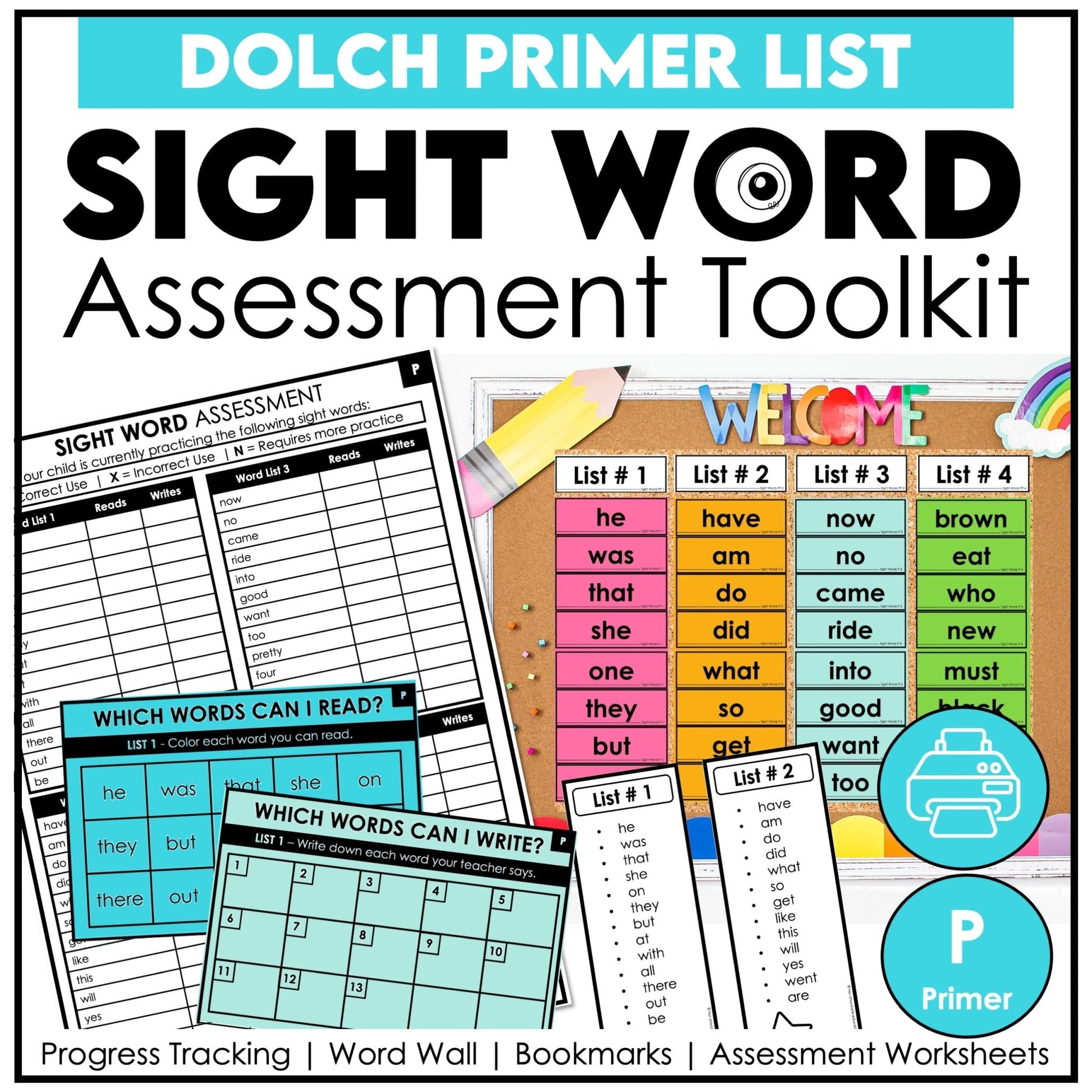 Sight Word Progress Assessment | Dolch Primer List | Progress Reports +Word wall - Hot Chocolate Teachables