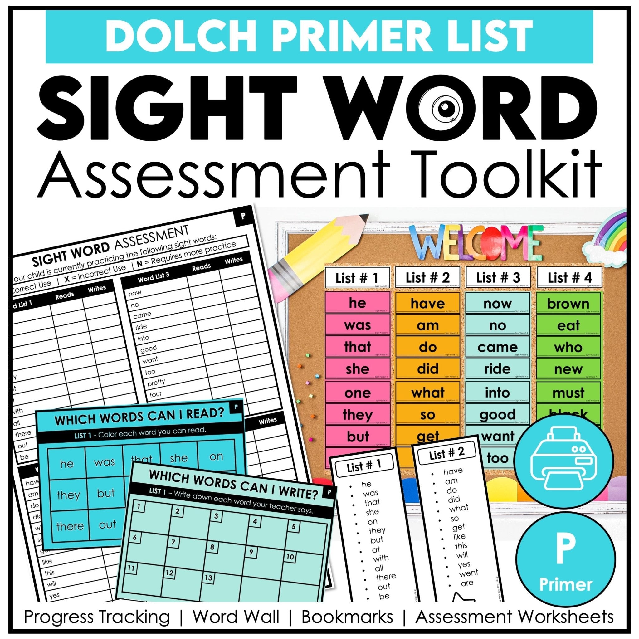 Sight Word Progress Assessment | Dolch Primer List | Progress Reports +Word wall - Hot Chocolate Teachables