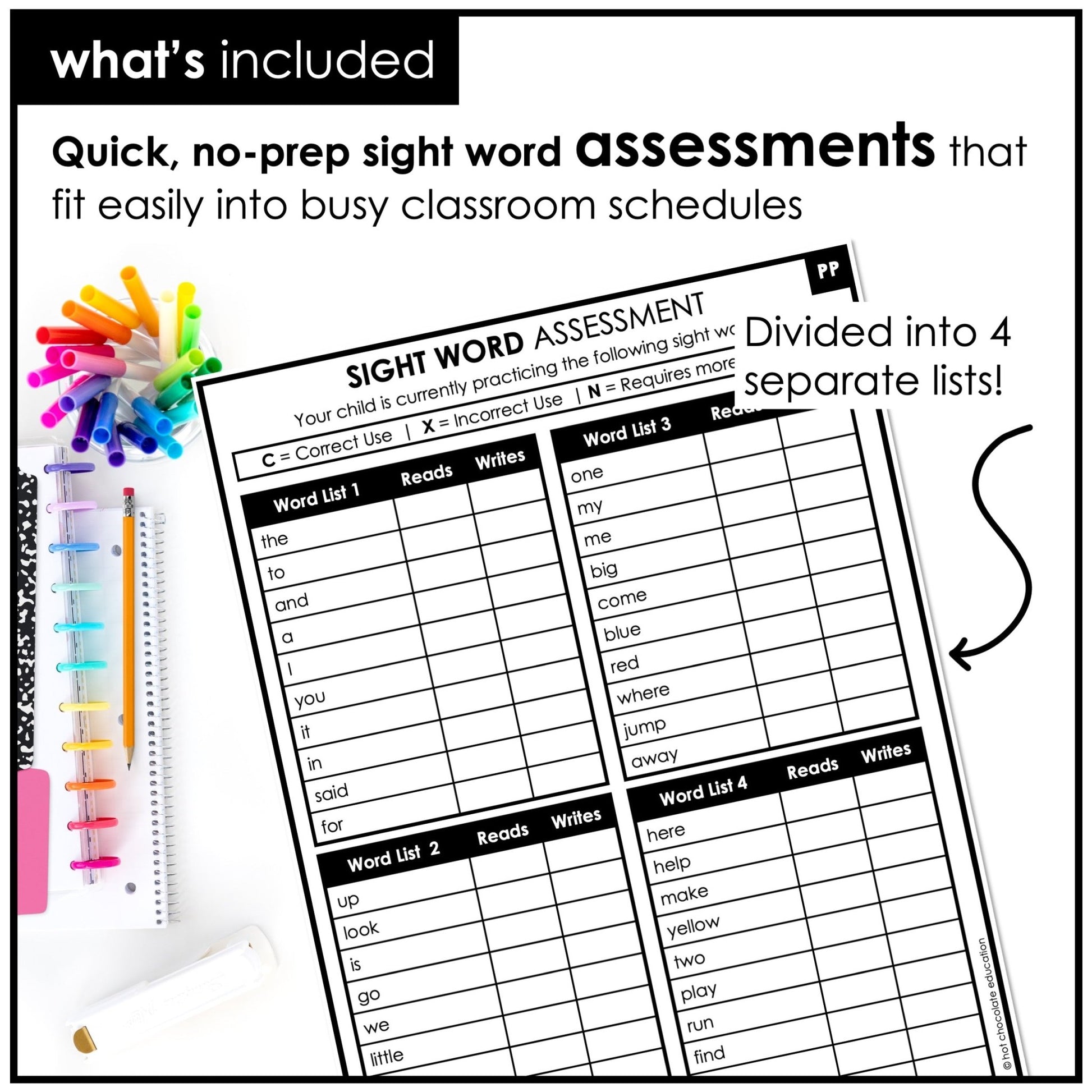 Sight Word Progress Reports - Pre - Primer Words | Assessment & Evaluation Tools + Word Wall - Hot Chocolate Teachables