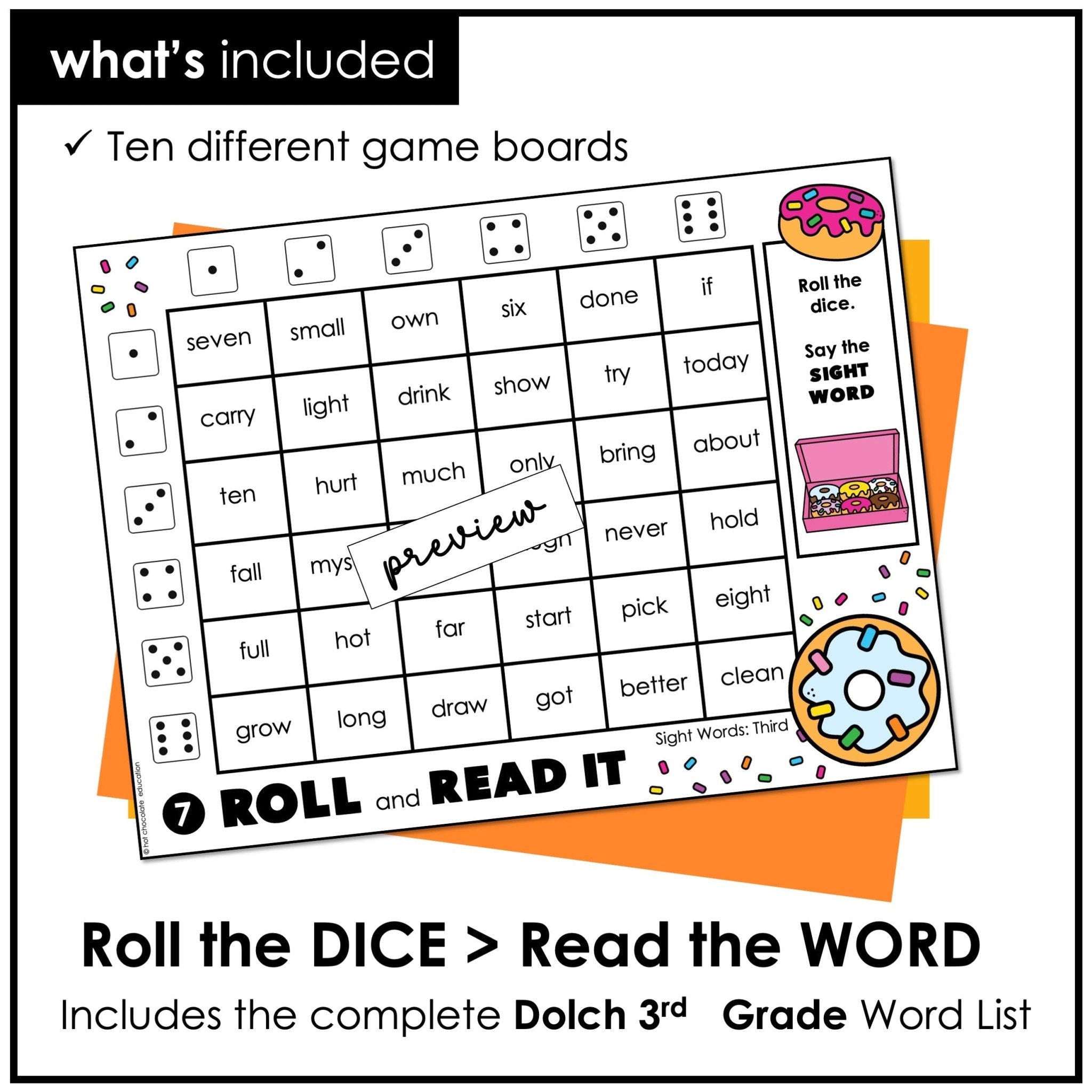 Sight Words for Third Graders – Dolch Word List Dice Game - Hot Chocolate Teachables