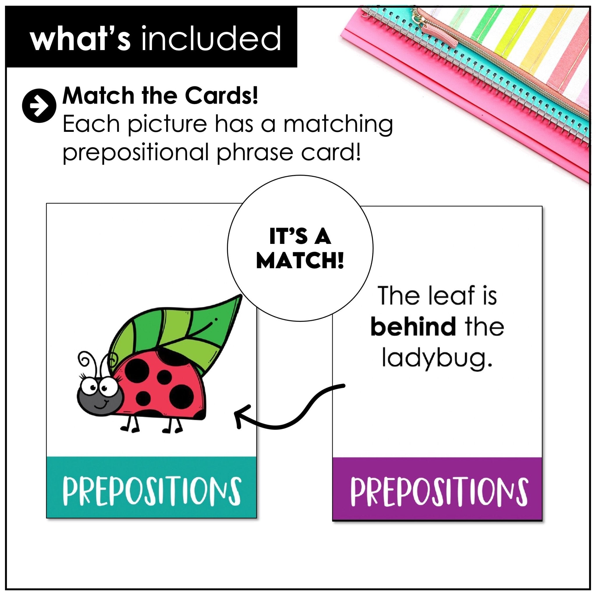 Spring Prepositions of Place Matching Cards: Prepositional Phrase Match - Hot Chocolate Teachables