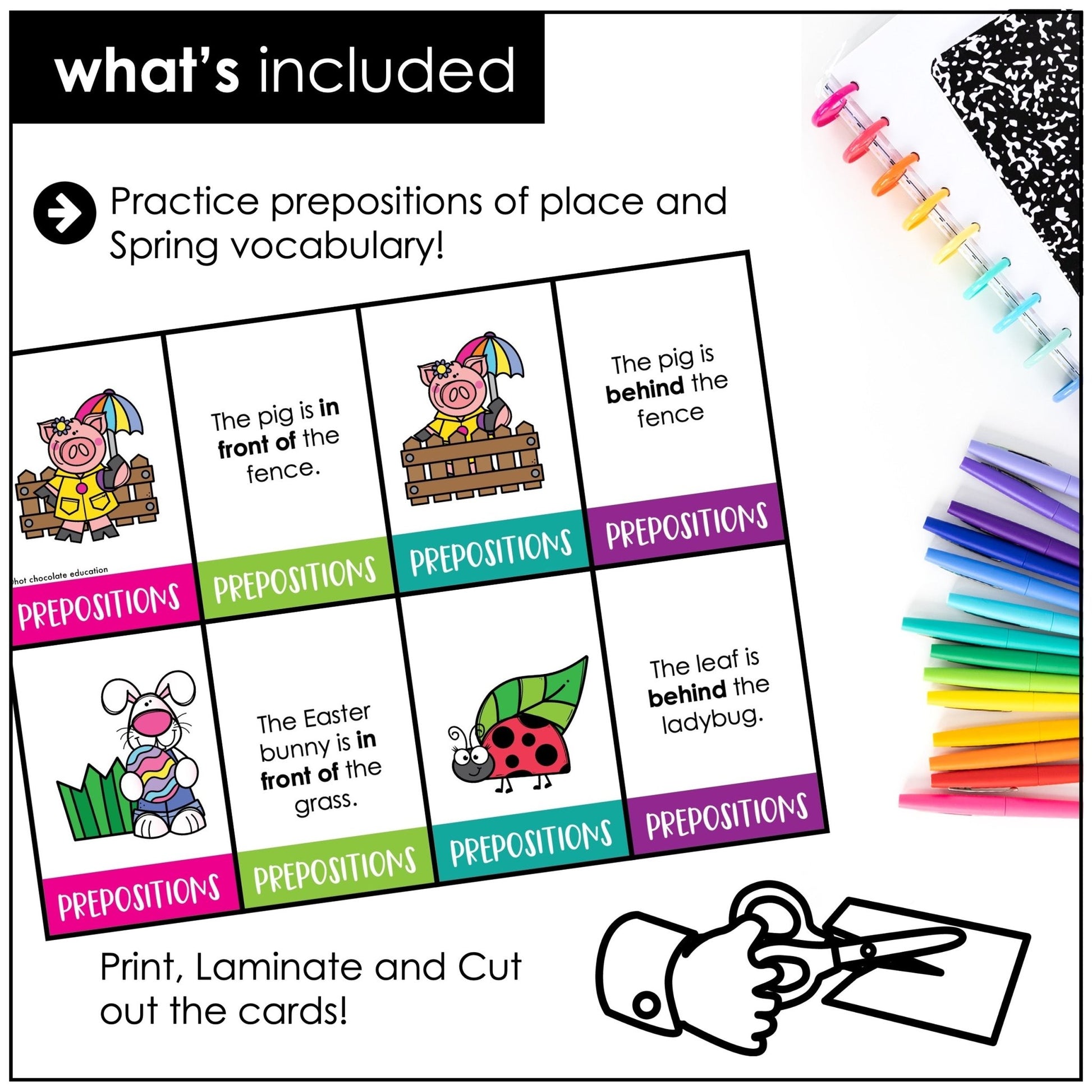Spring Prepositions of Place Matching Cards: Prepositional Phrase Match - Hot Chocolate Teachables