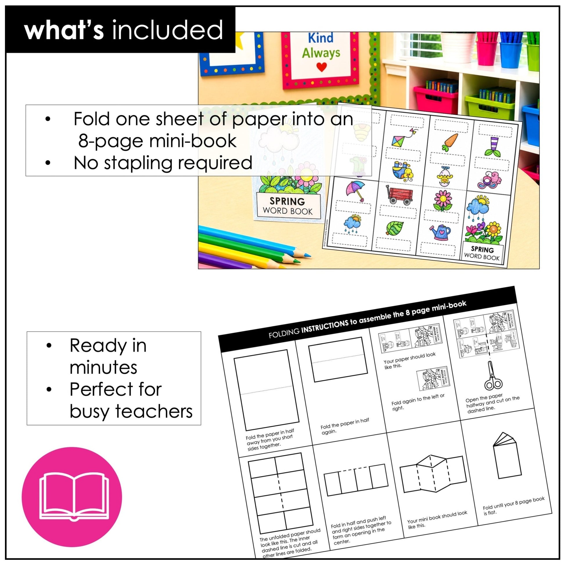 Spring Vocabulary Word Mini Book | ESL Picture Dictionary Activity - Hot Chocolate Teachables