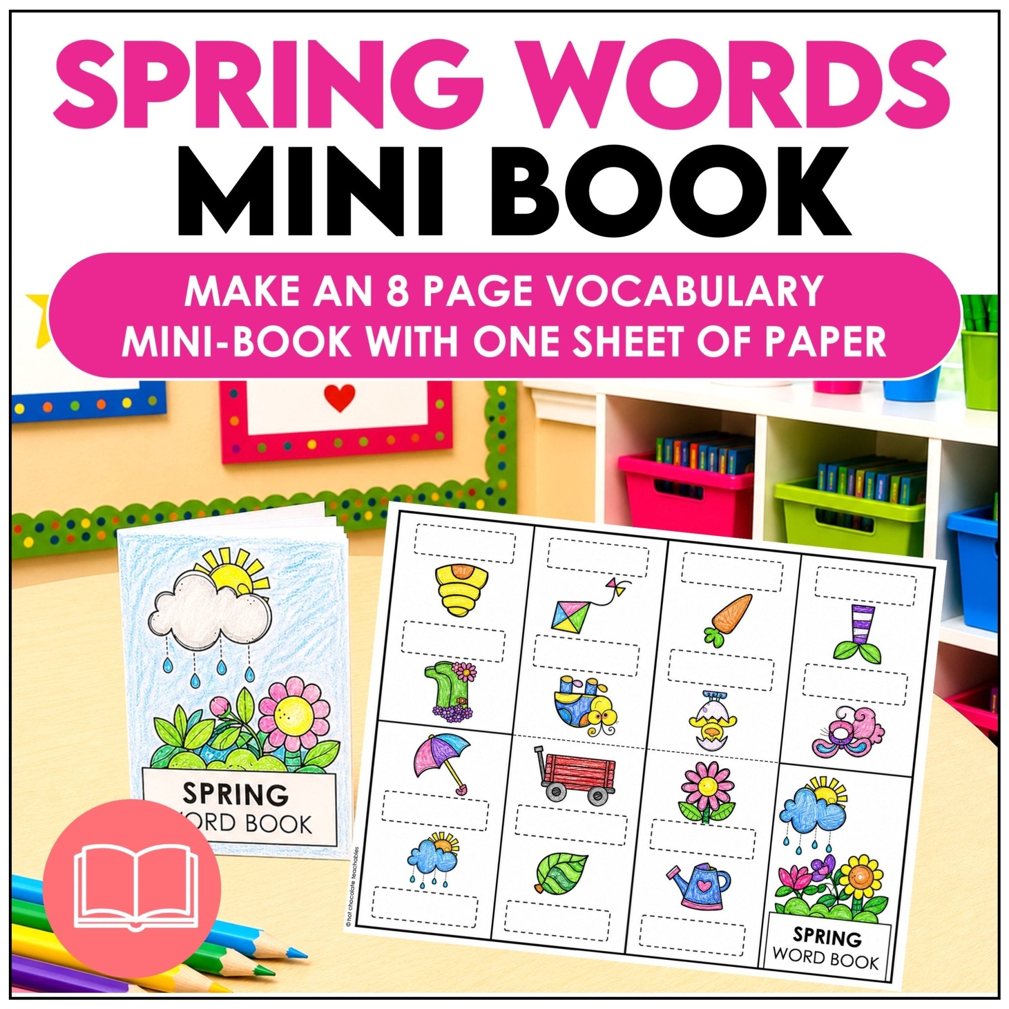 Spring Vocabulary Word Mini Book | ESL Picture Dictionary Activity - Hot Chocolate Teachables