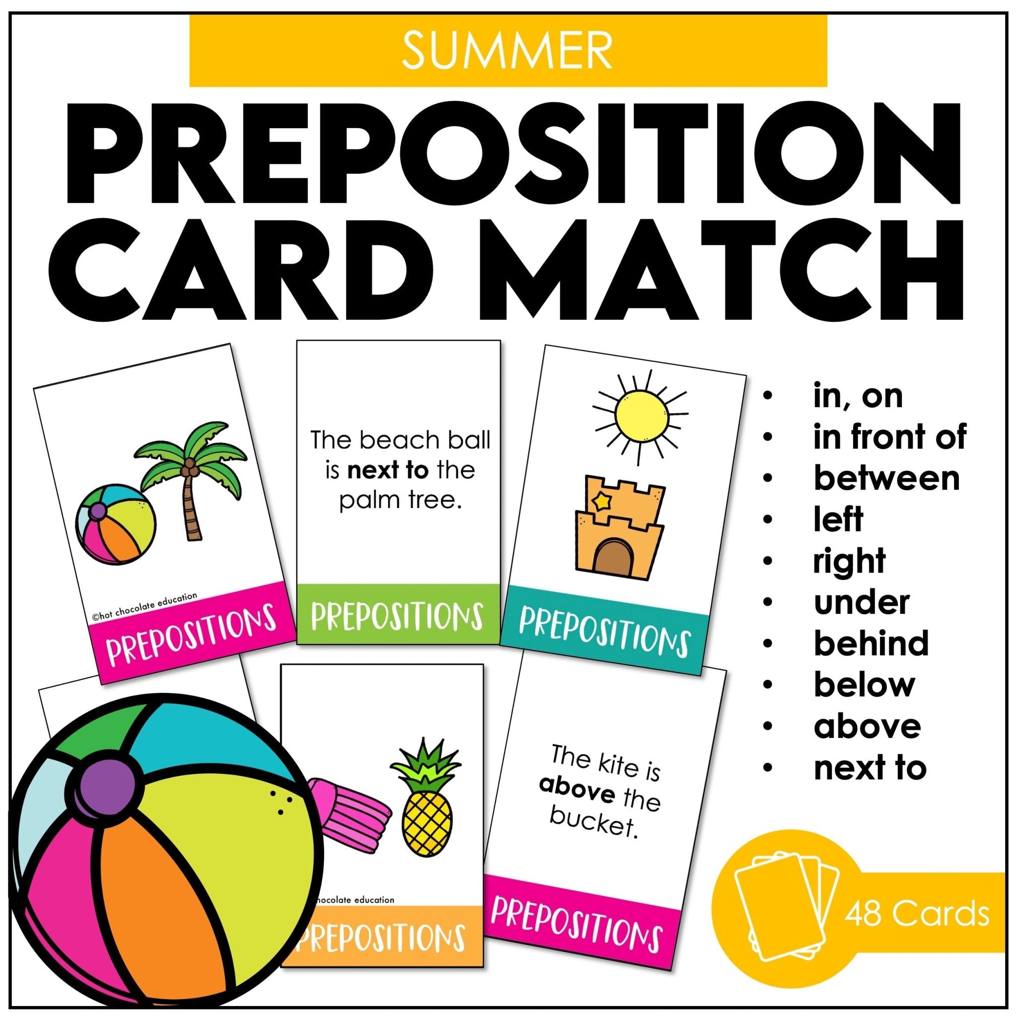 Summer Prepositions of Place Vocabulary – Printable Matching Cards - Hot Chocolate Teachables