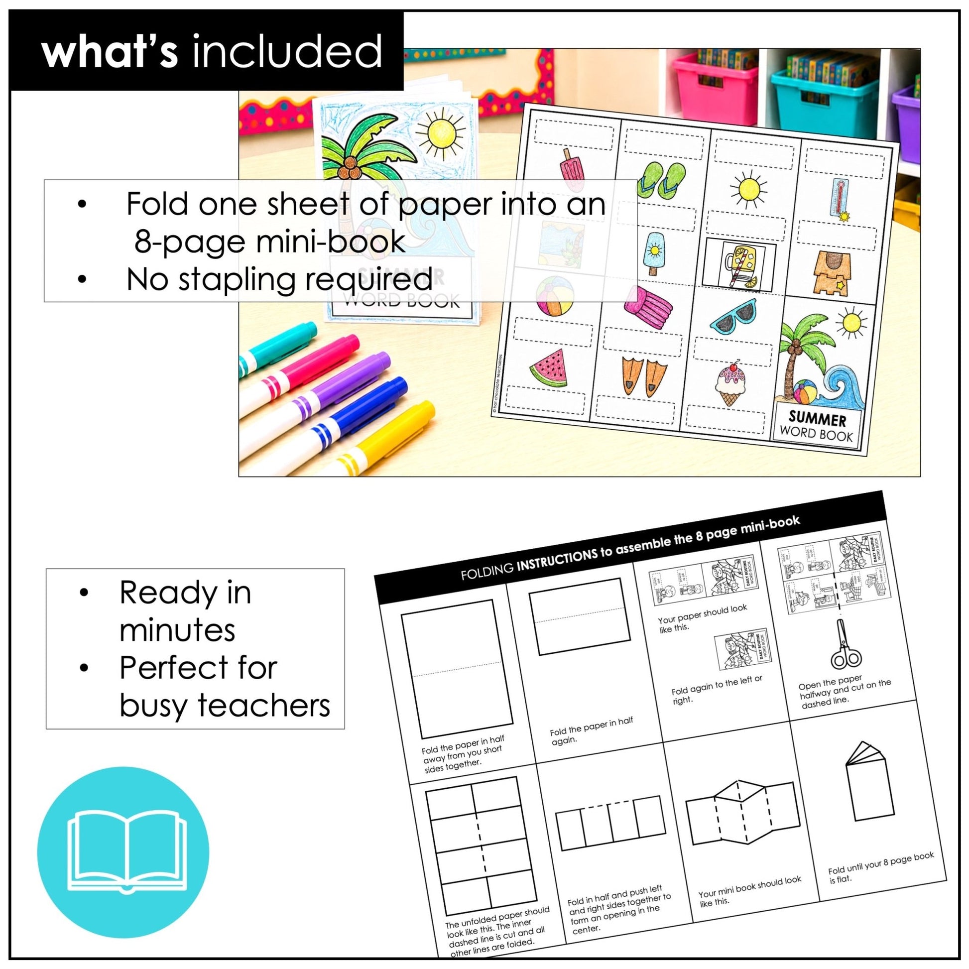 Summer Vocabulary Word Mini Book | ESL Picture Dictionary Activity - Hot Chocolate Teachables