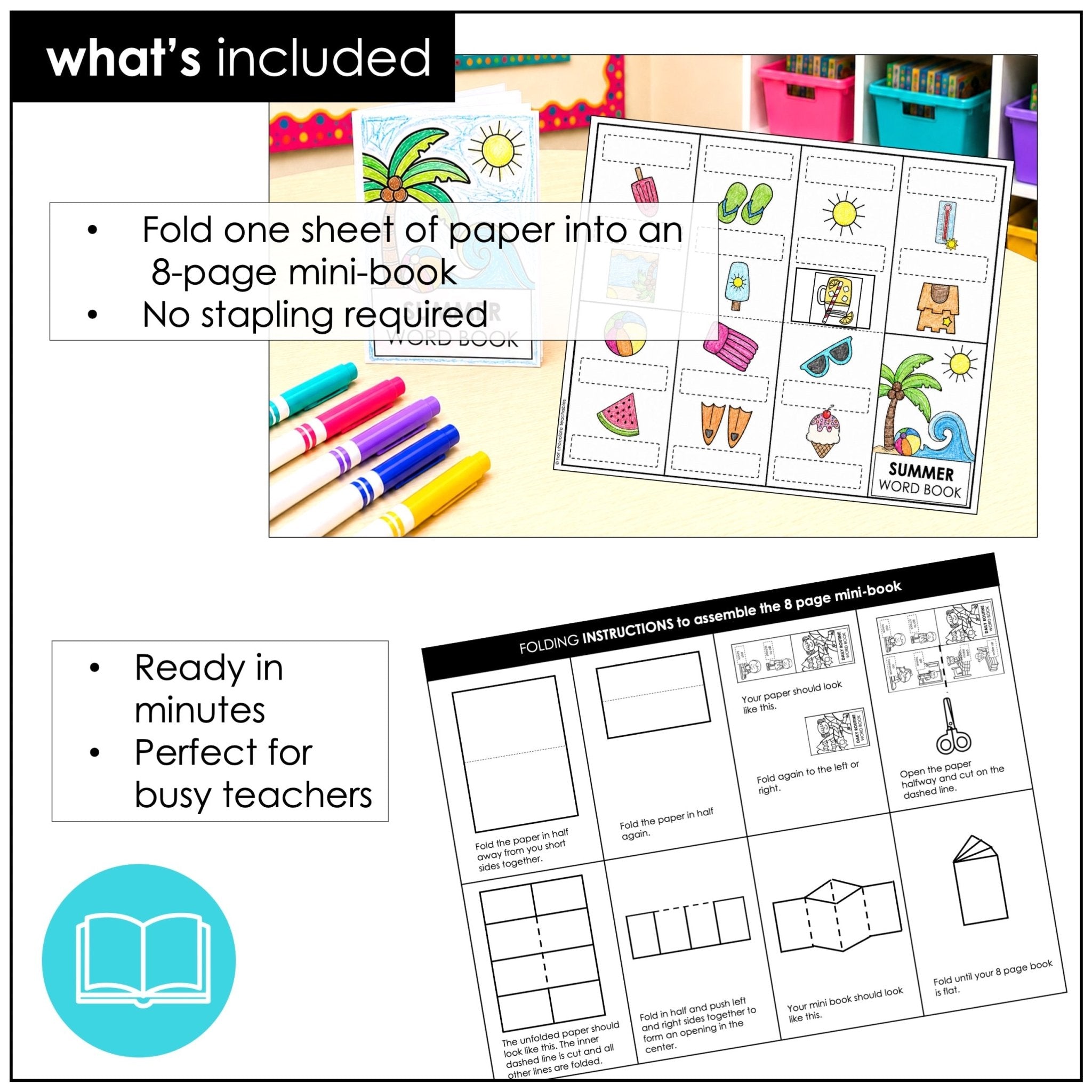 Summer Vocabulary Word Mini Book | ESL Picture Dictionary Activity - Hot Chocolate Teachables