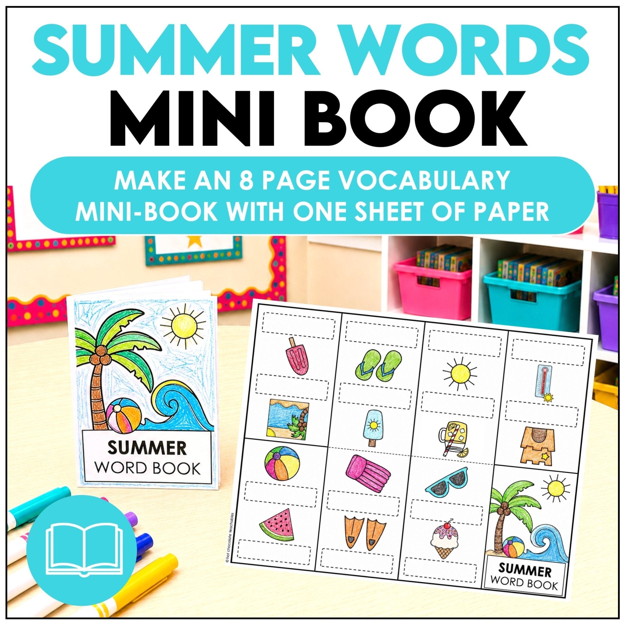 Summer Vocabulary Word Mini Book | ESL Picture Dictionary Activity - Hot Chocolate Teachables