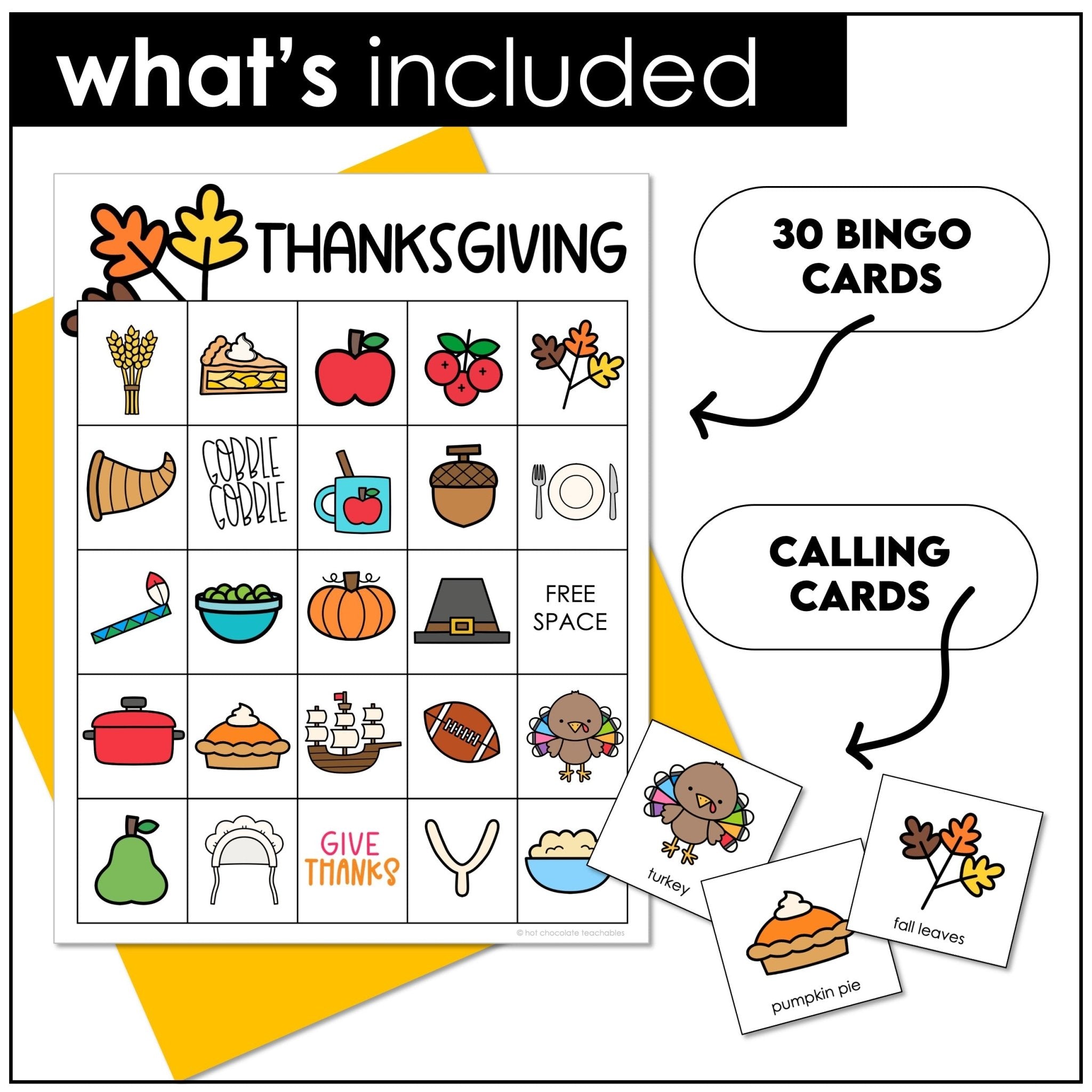 Thanksgiving ESL Vocabulary Bingo Game - English Text - Hot Chocolate Teachables