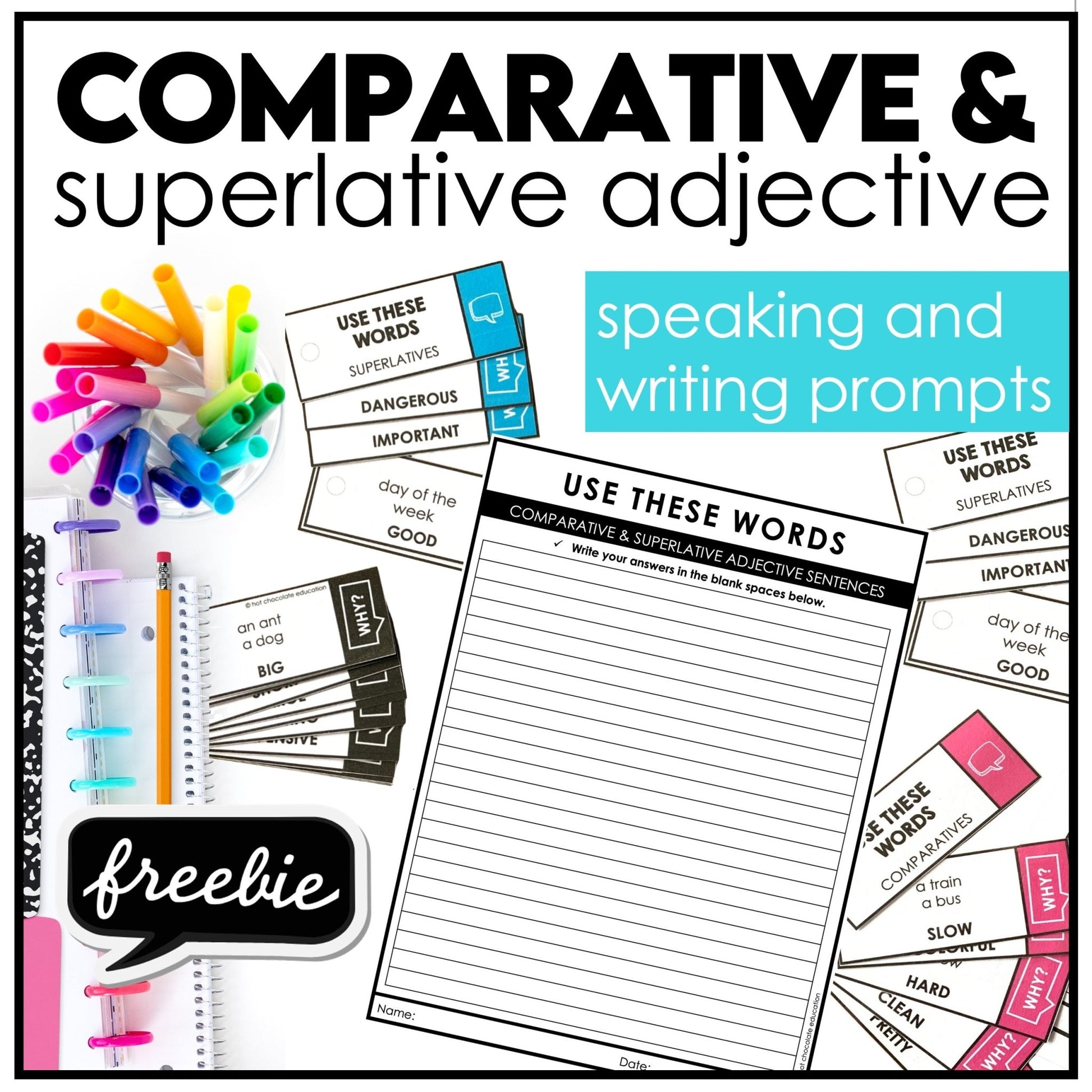 Using Comparative and Superlative Adjectives in Sentences: Speaking Strips - Hot Chocolate Teachables