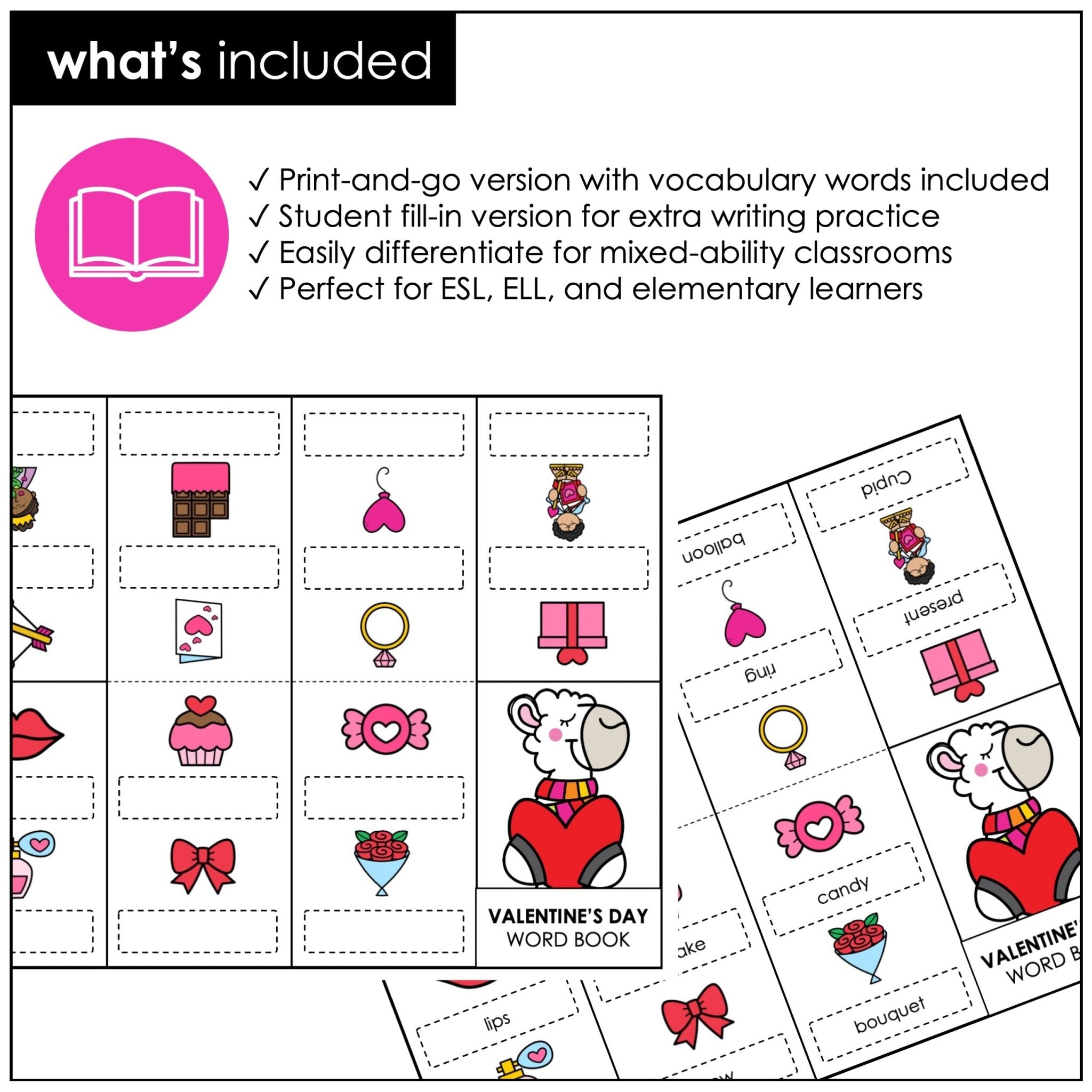 Valentine's Day Mini-Book Activity | February Vocabulary Picture Dictionary - Hot Chocolate Teachables