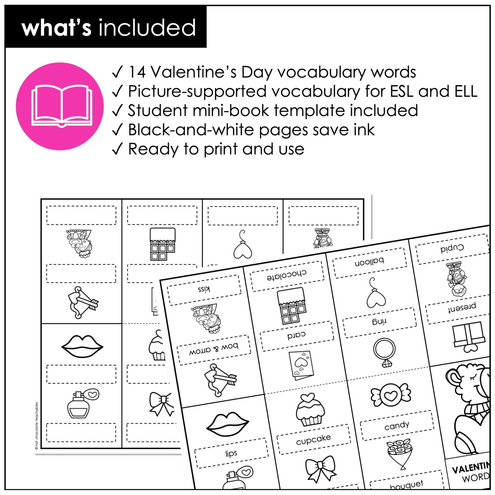 Valentine's Day Mini-Book Activity | February Vocabulary Picture Dictionary - Hot Chocolate Teachables