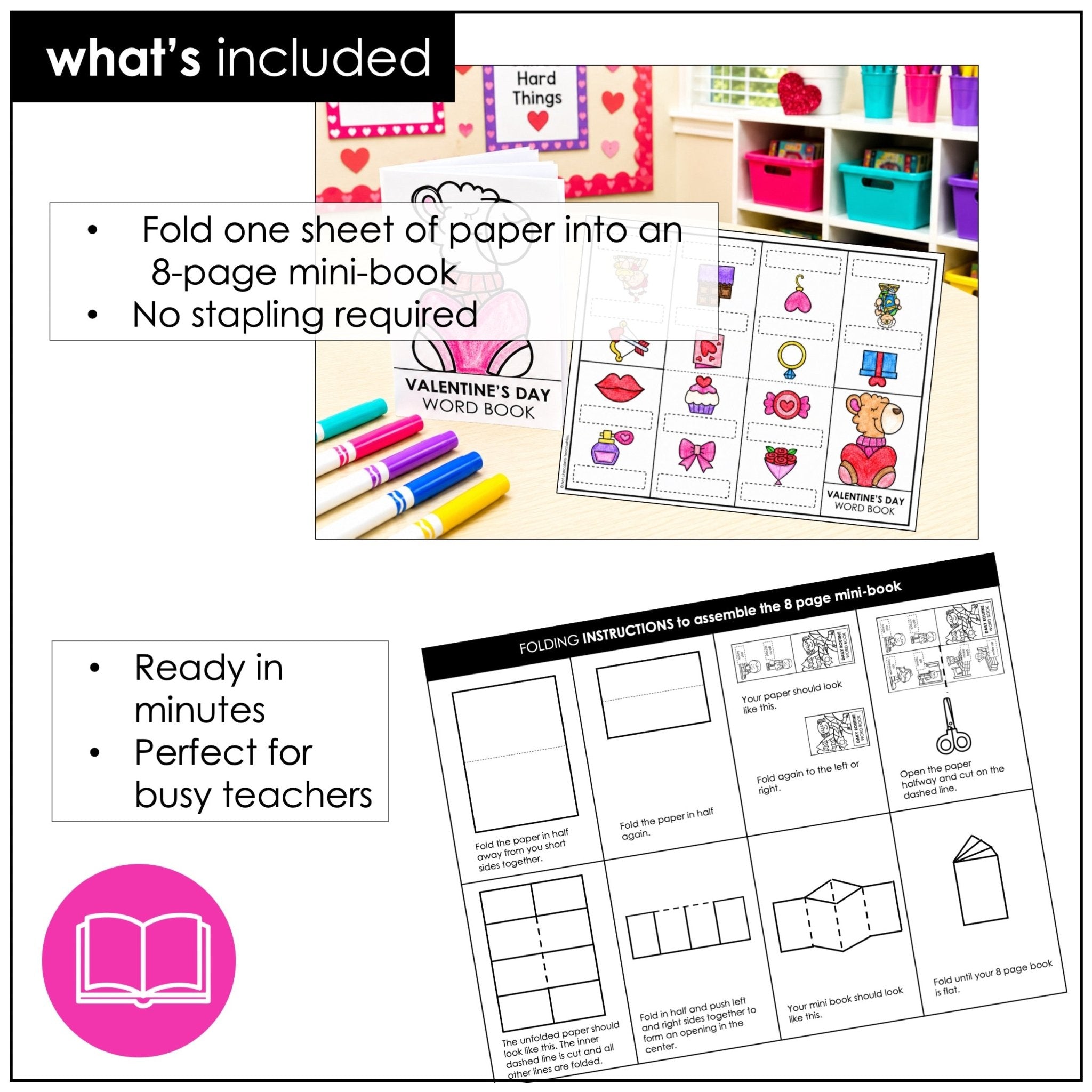 Valentine's Day Mini-Book Activity | February Vocabulary Picture Dictionary - Hot Chocolate Teachables