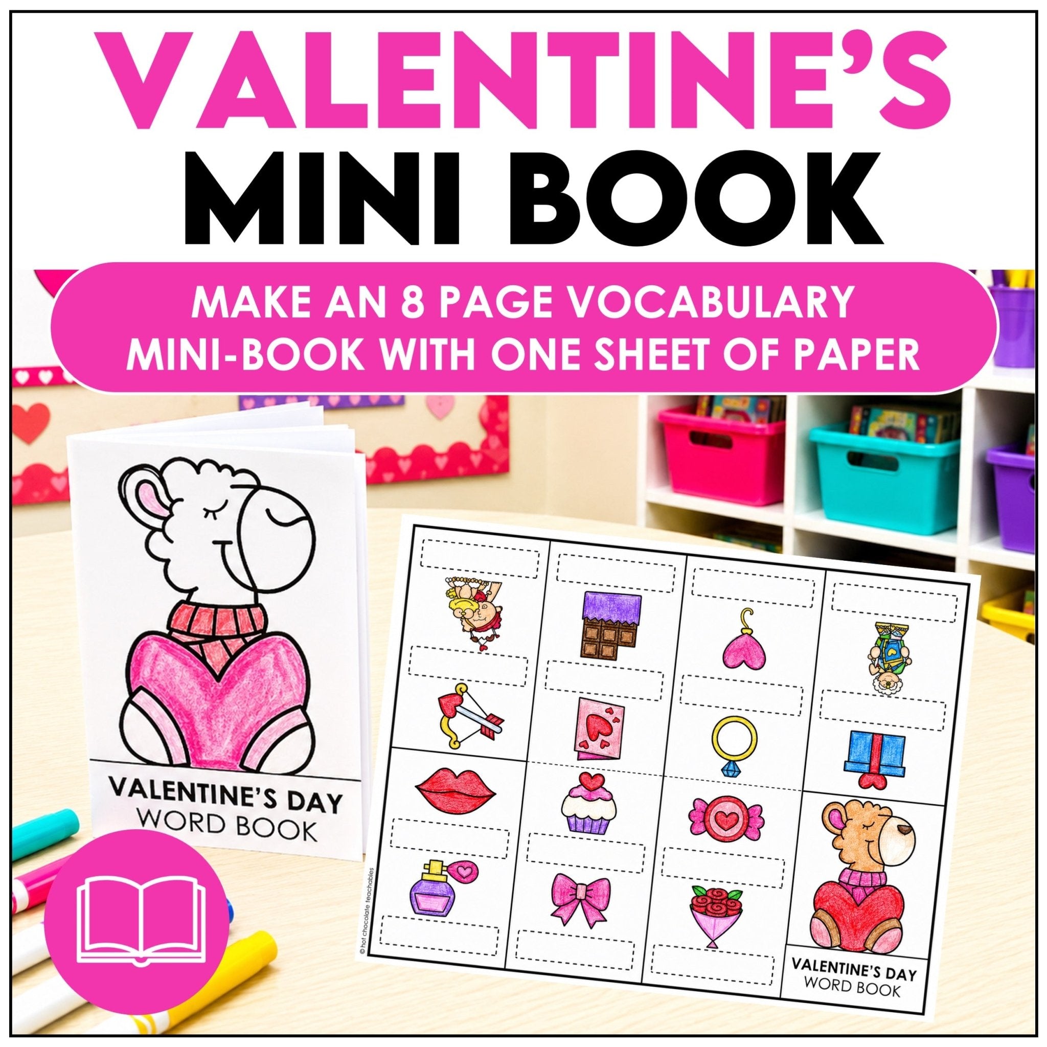 Valentine's Day Mini-Book Activity | February Vocabulary Picture Dictionary - Hot Chocolate Teachables