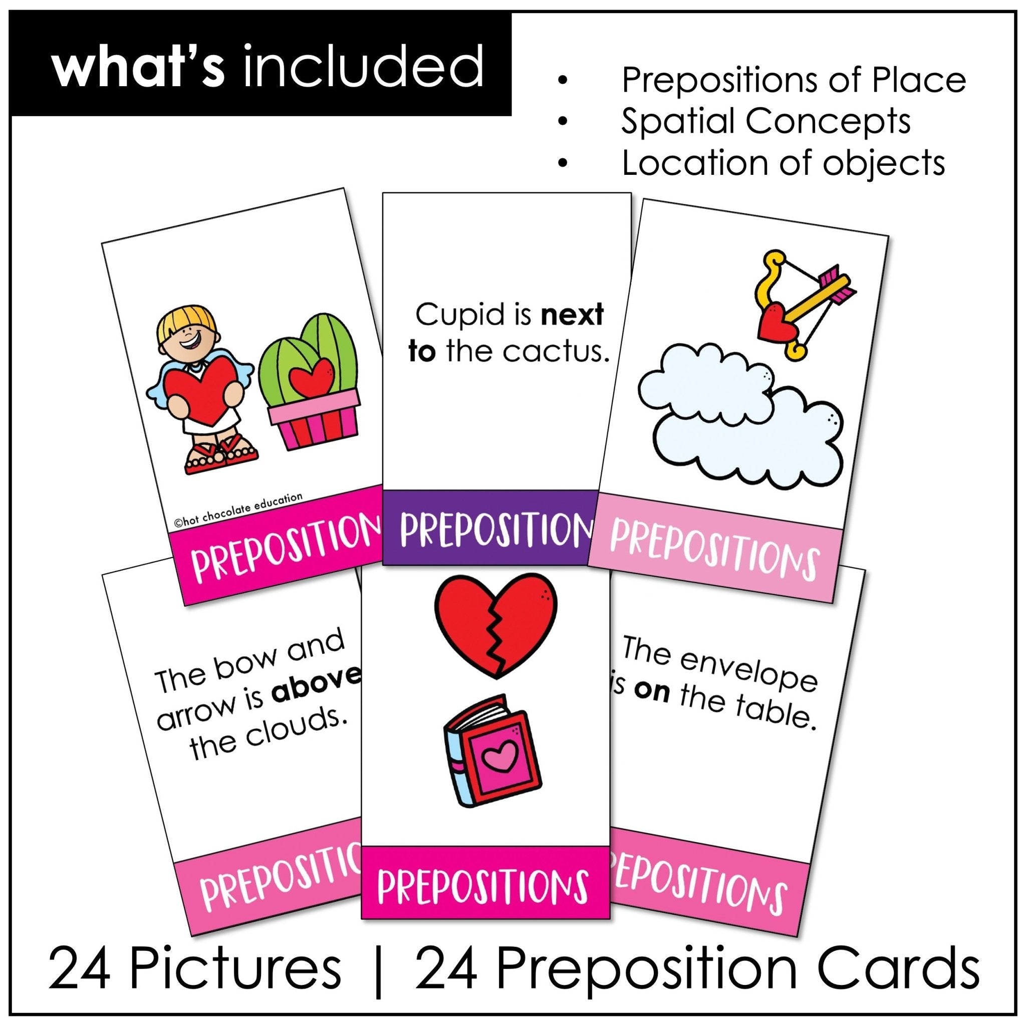 Valentine’s Day Prepositions of Place & Location – ESL Vocabulary Matching Cards - Hot Chocolate Teachables
