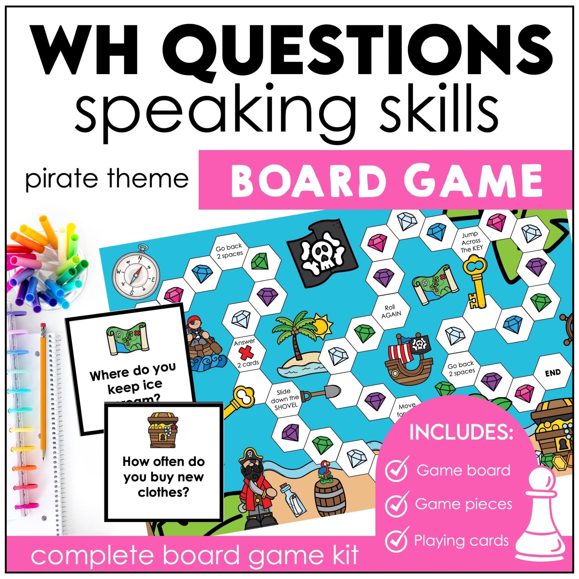 WH Question Board Game - What - When - Where - Why - Who - How often - Hot Chocolate Teachables