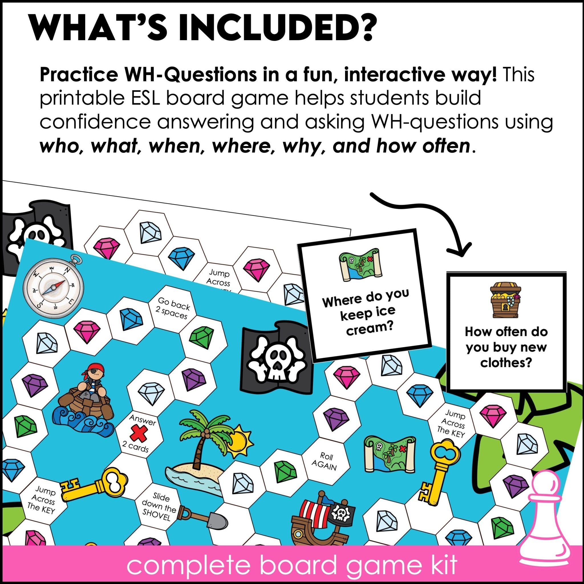 WH Question Board Game - What - When - Where - Why - Who - How often - Hot Chocolate Teachables