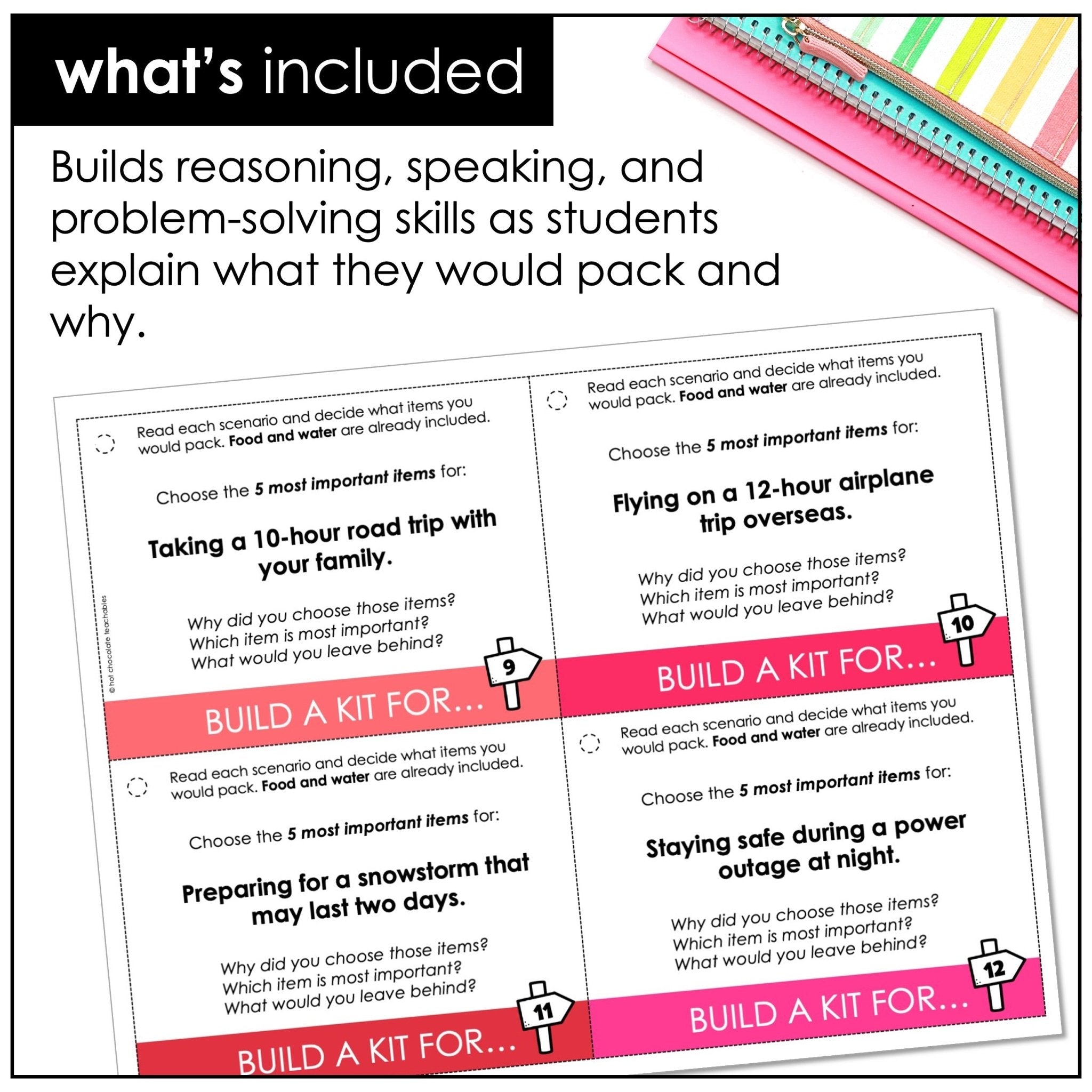 What Would You Pack? Task Cards – Critical Thinking, Problem Solving & Speaking - Hot Chocolate Teachables