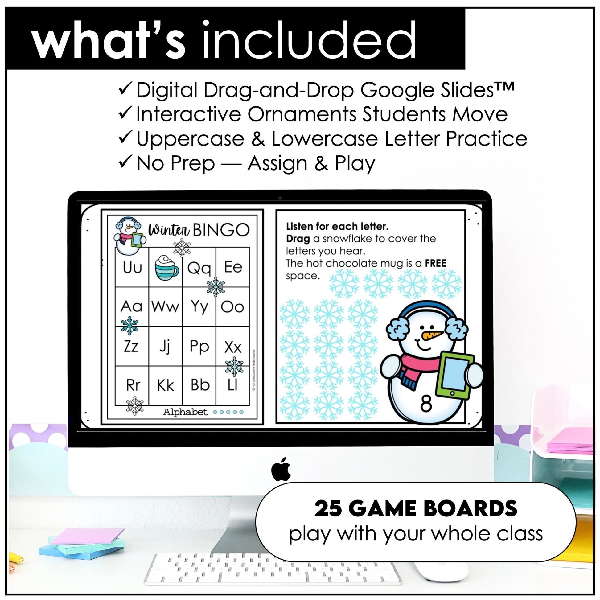 Winter Alphabet Fluency Bingo Game Bundle - Hot Chocolate Teachables