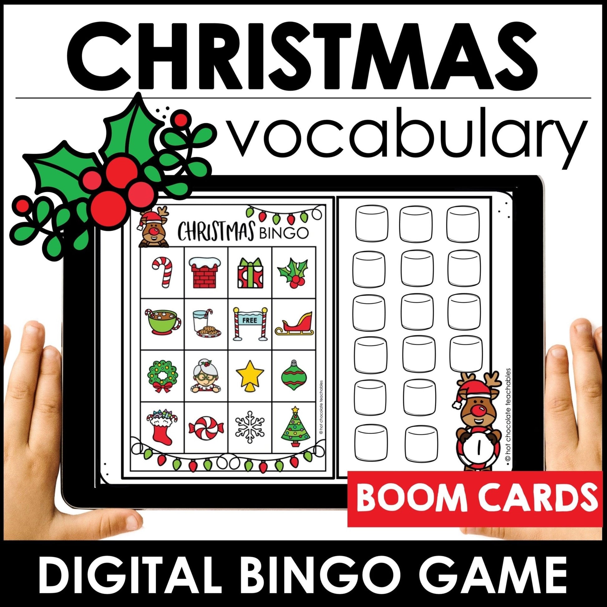 Christmas Vocabulary Bingo - Boom Cards - Hot Chocolate Teachables