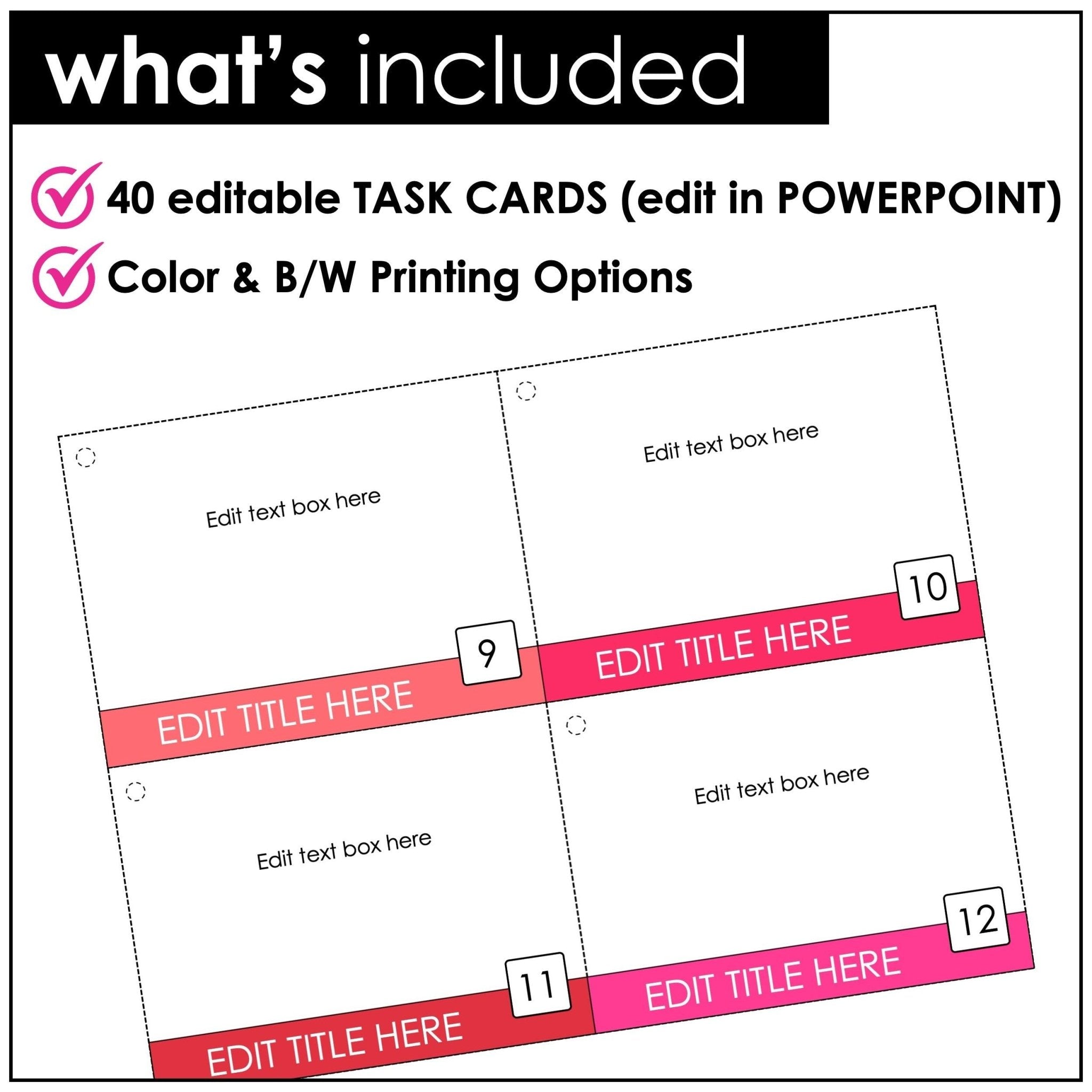 Editable Task Card PowerPoint Templates - Color - B&W Options - For ANY Subject - Hot Chocolate Teachables