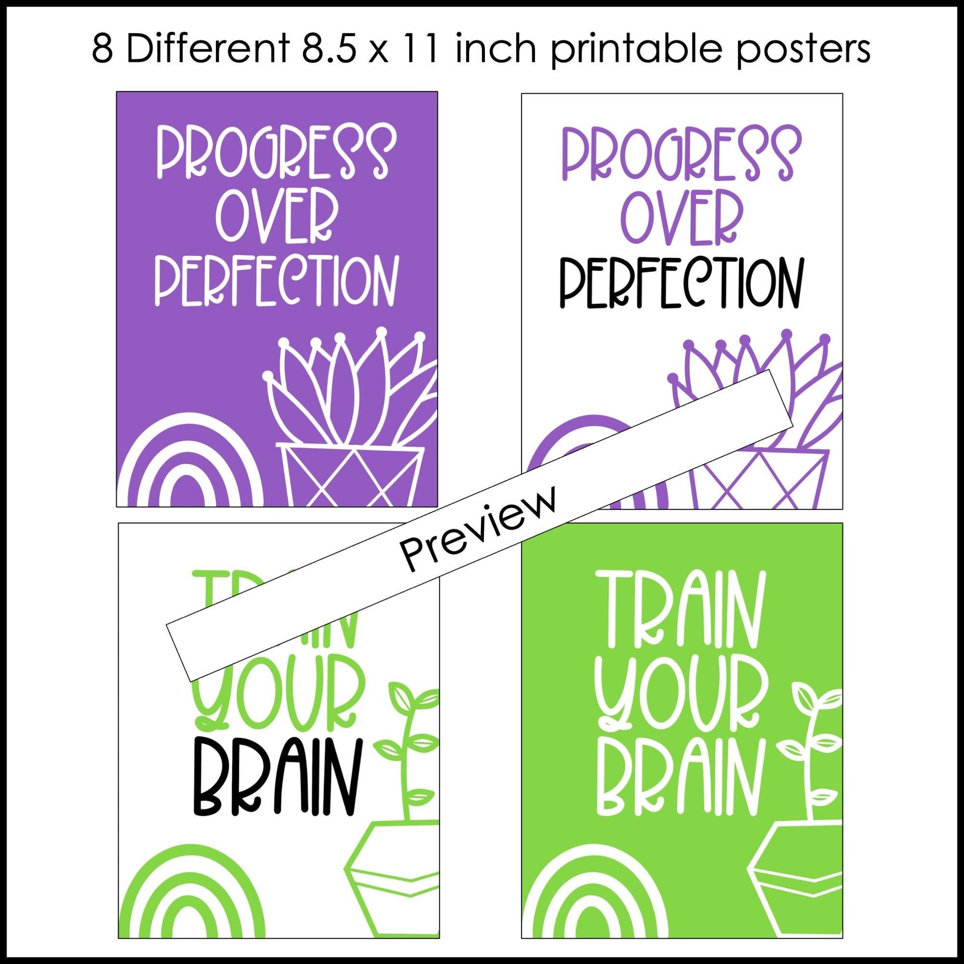 Growth Mindset Posters: Classroom Decor Quotes - Cactus Rainbow Colors - Hot Chocolate Teachables