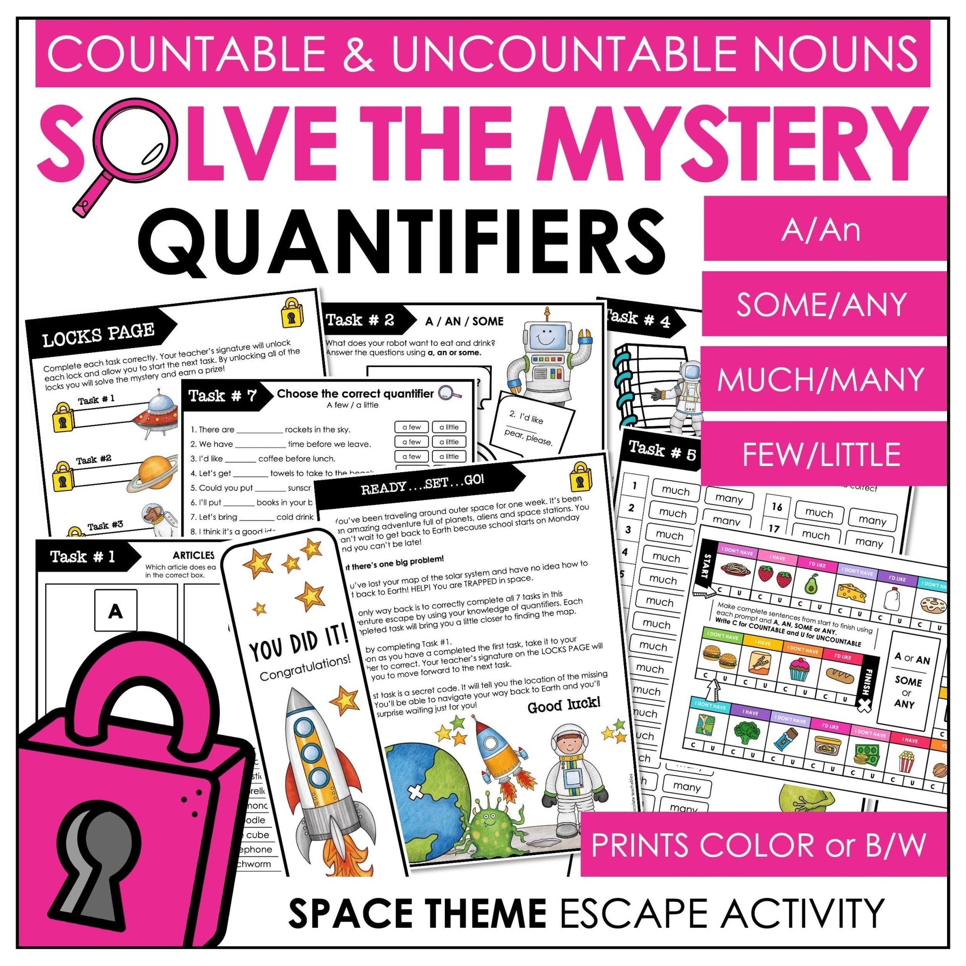 Quantifiers with Countable & Uncountable Nouns - A/An, Some, Any, Much, Many - Hot Chocolate Teachables